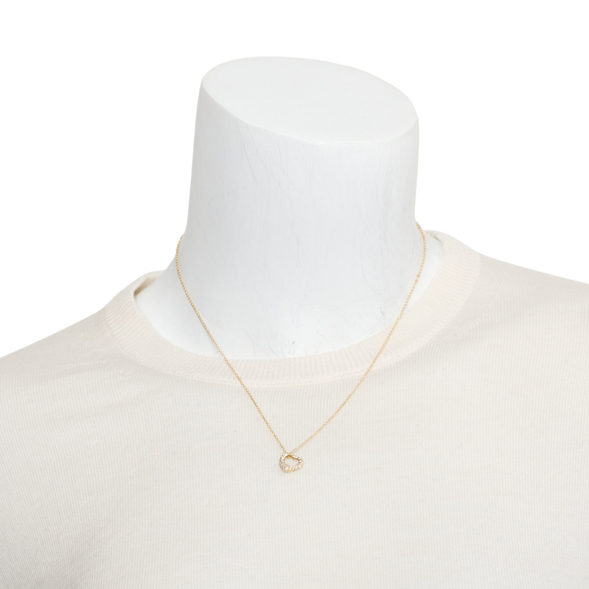 Tiffany & Co. Elsa Peretti 18k Yellow Gold Pave Diamond 11 MM Open Heart Pendant Necklace w/ Box & Receipt