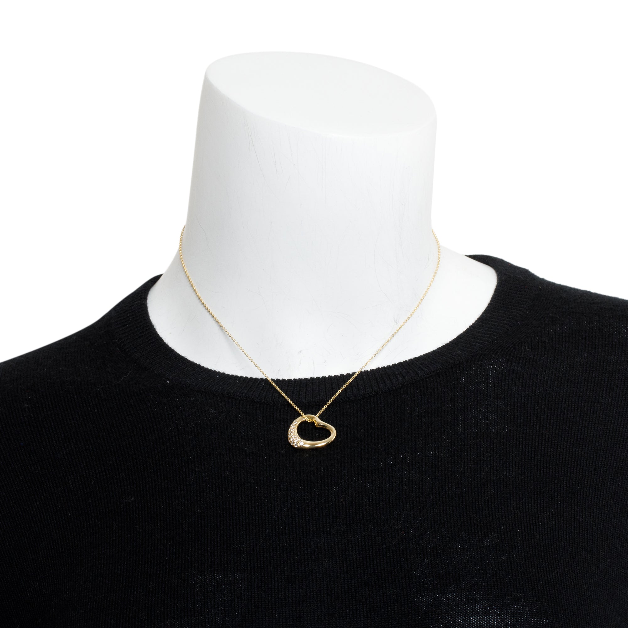 Tiffany & Co. Elsa Peretti 18k Yellow Gold Pave Diamond 22 MM Open Heart Pendant Necklace w/ Box