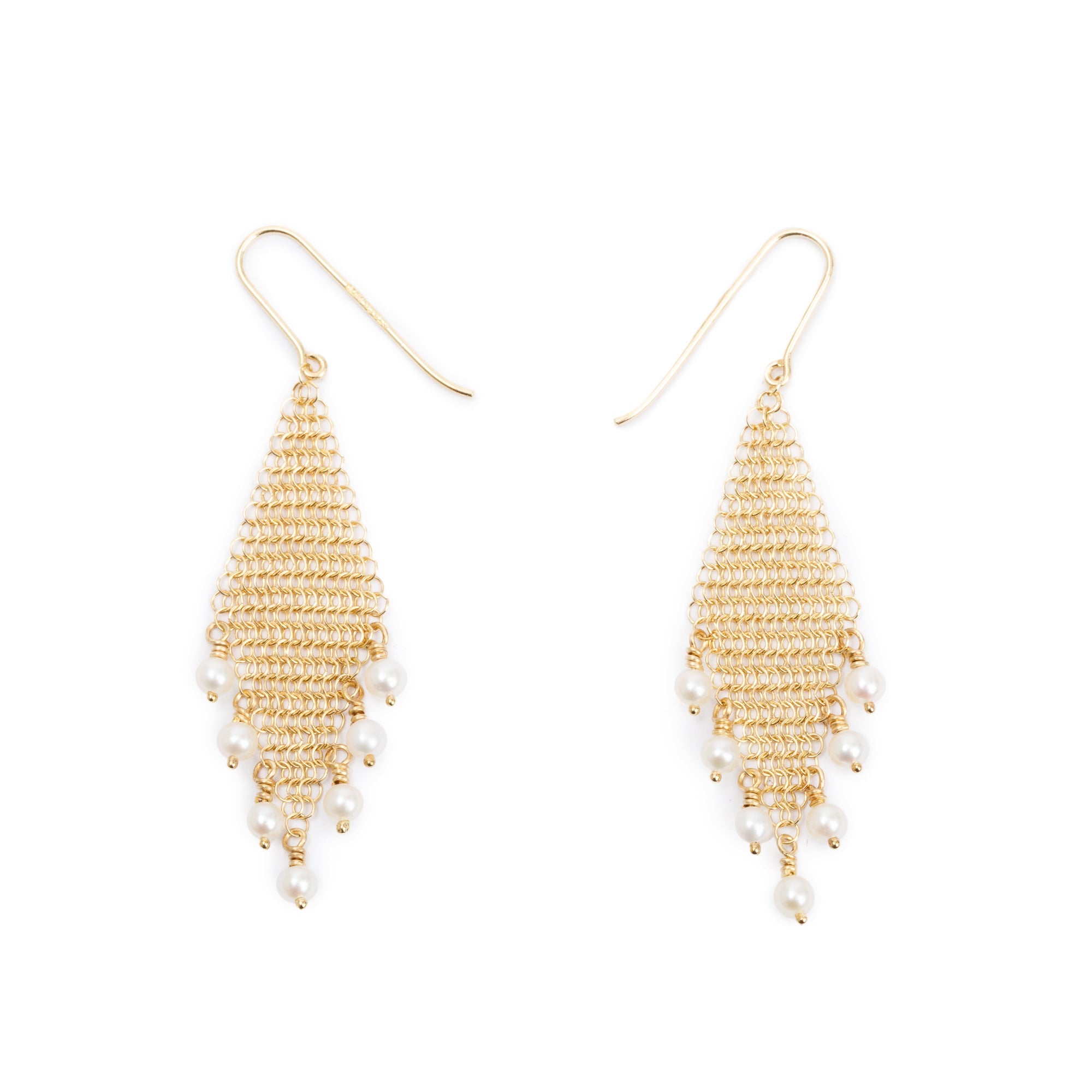Tiffany & Co. Elsa Peretti 18k Yellow Gold Pearl Mesh Fringe Earrings w/ Box