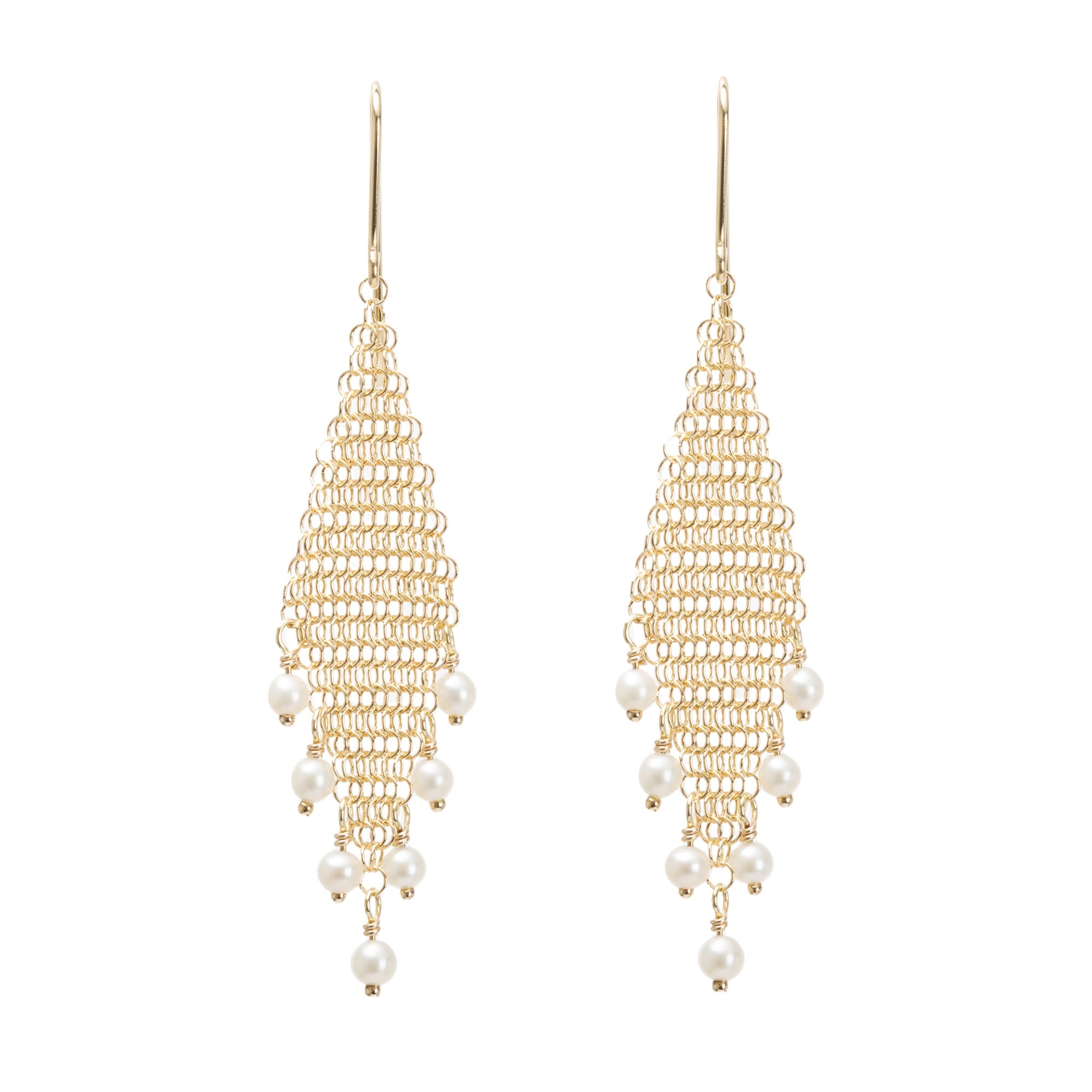 Tiffany & Co. Elsa Peretti 18k Yellow Gold Pearl Mesh Fringe Earrings