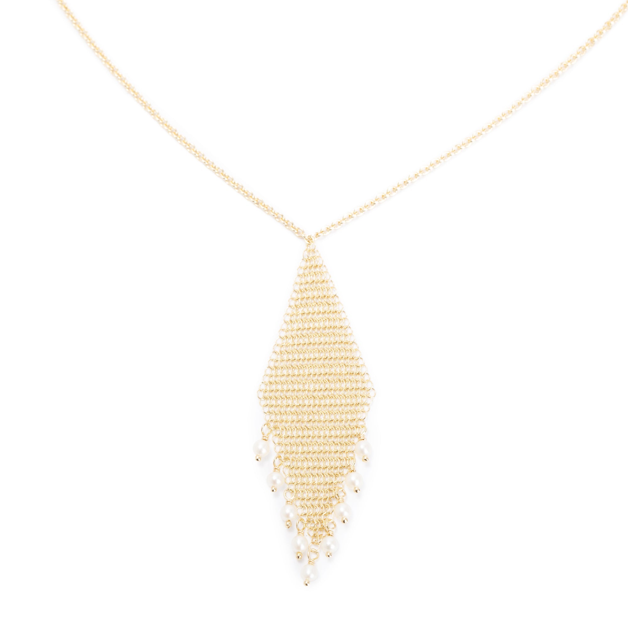 Tiffany & Co. Elsa Peretti 18k Yellow Gold Pearl Mesh Fringe Pendant Necklace