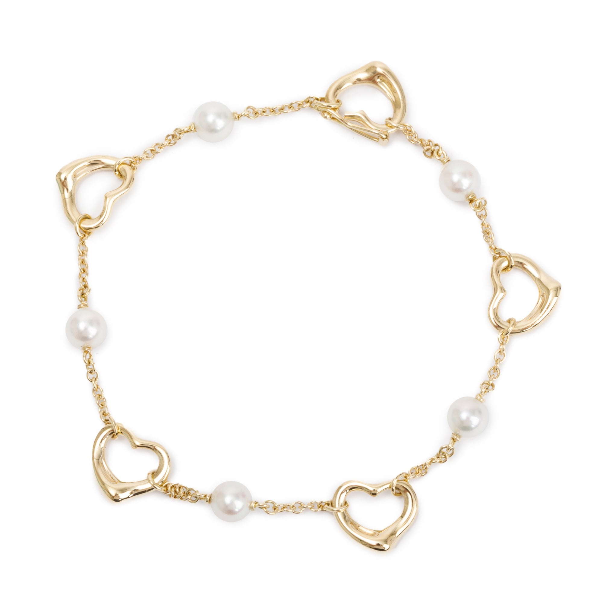 Tiffany & Co. Elsa Peretti 18k Yellow Gold Pearl Open Heart Bracelet w/ Box