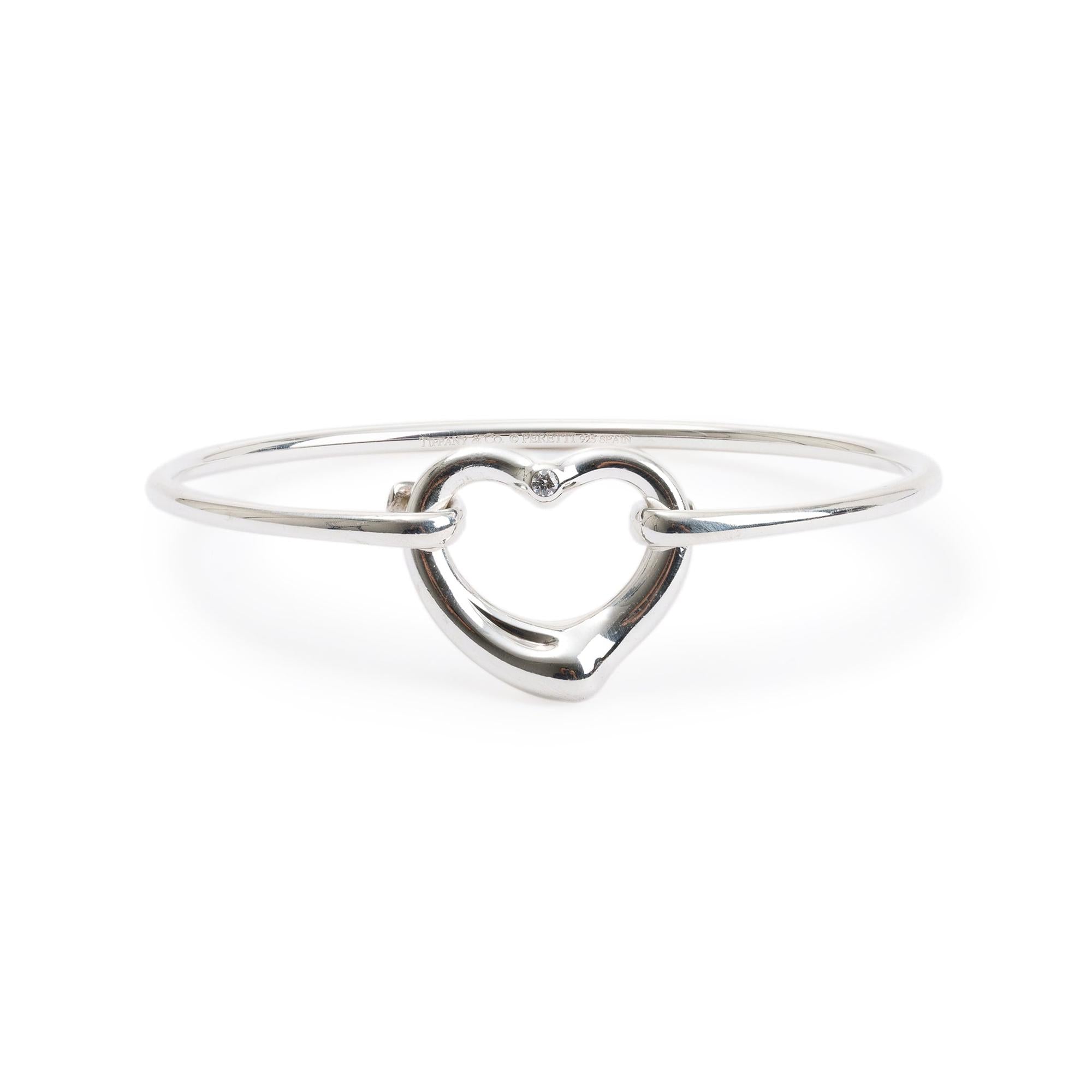 Tiffany & Co. Elsa Peretti Diamond Open Heart Bangle Bracelet