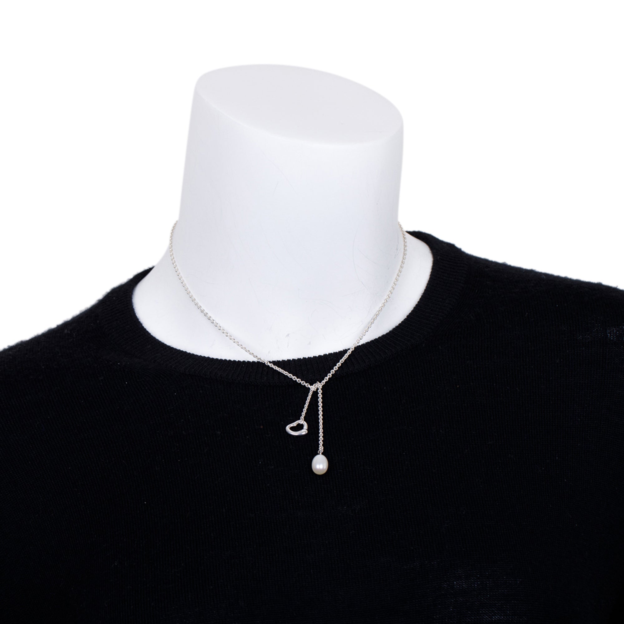 Tiffany & Co. Elsa Peretti Open Heart Pearl Lariat Necklace