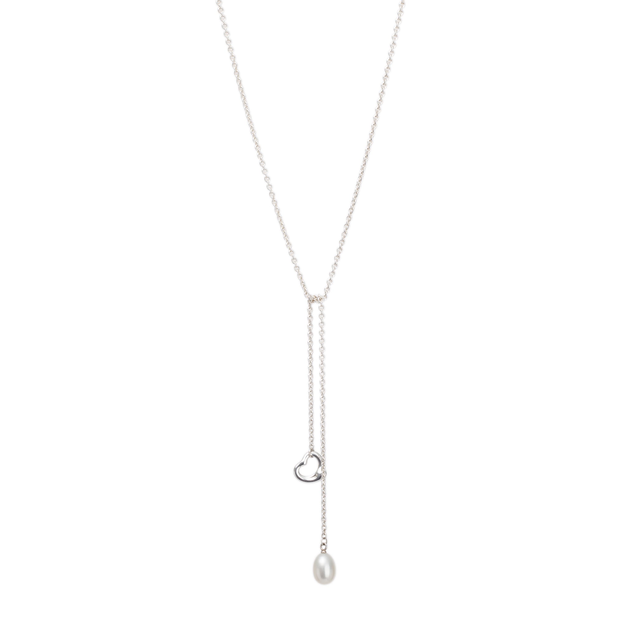 Tiffany & Co. Elsa Peretti Open Heart Pearl Lariat Necklace