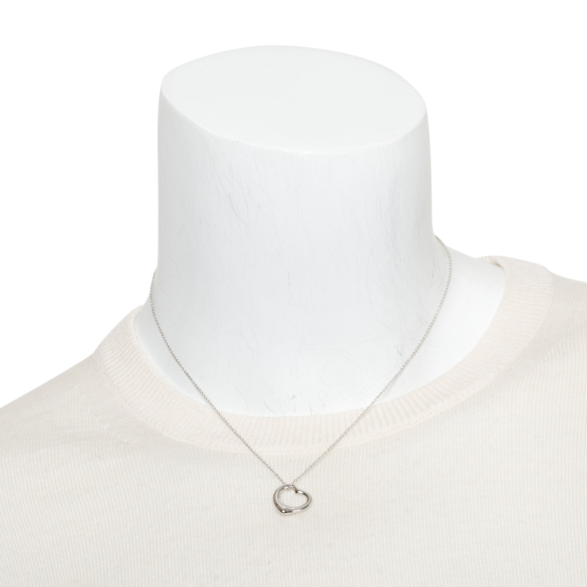 Tiffany & Co. Elsa Peretti Platinum 16 MM Open Heart Pendant Necklace w/ Box