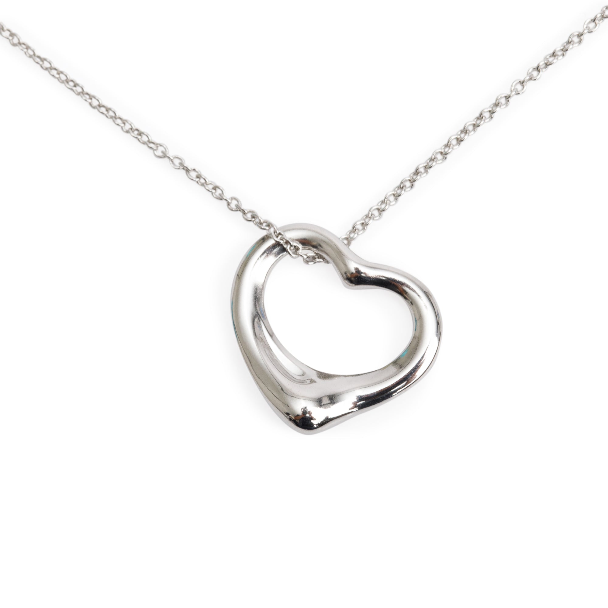 Tiffany & Co. Elsa Peretti Platinum 16 MM Open Heart Pendant Necklace w/ Box