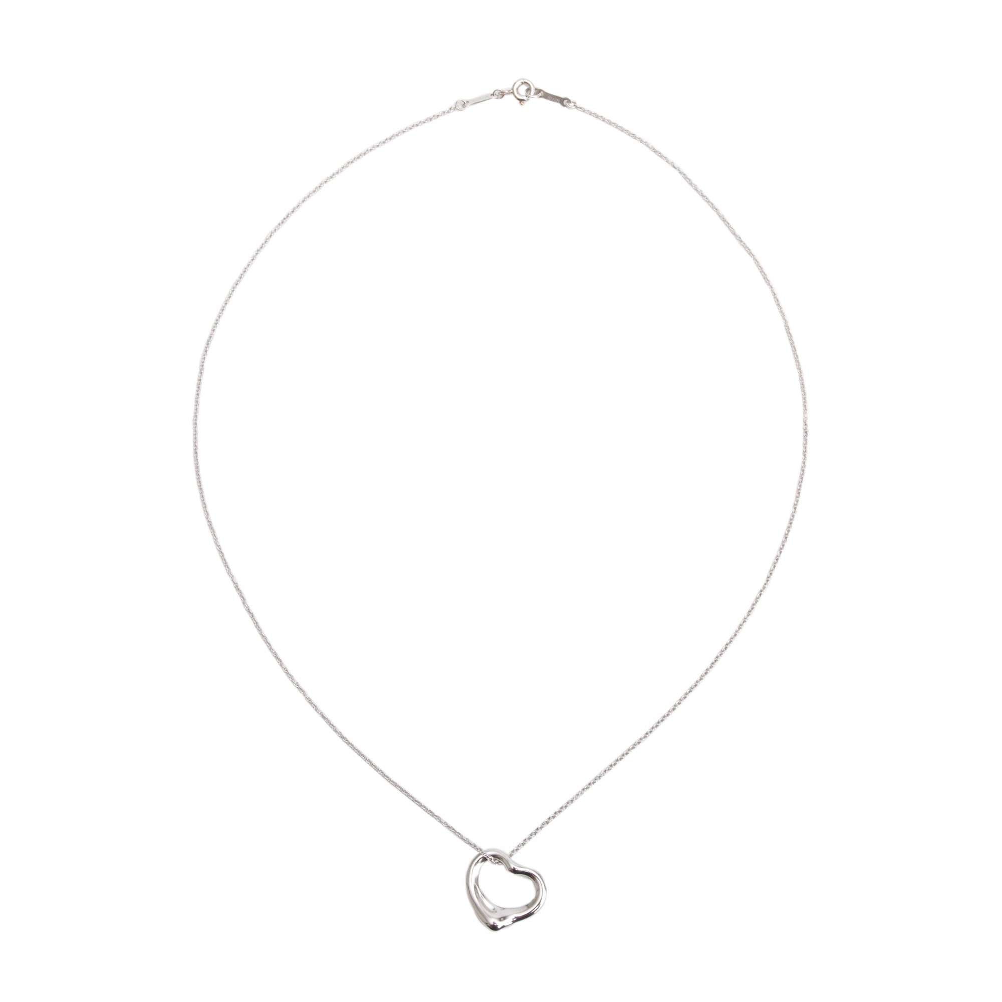Tiffany & Co. Elsa Peretti Platinum 16 MM Open Heart Pendant Necklace w/ Box