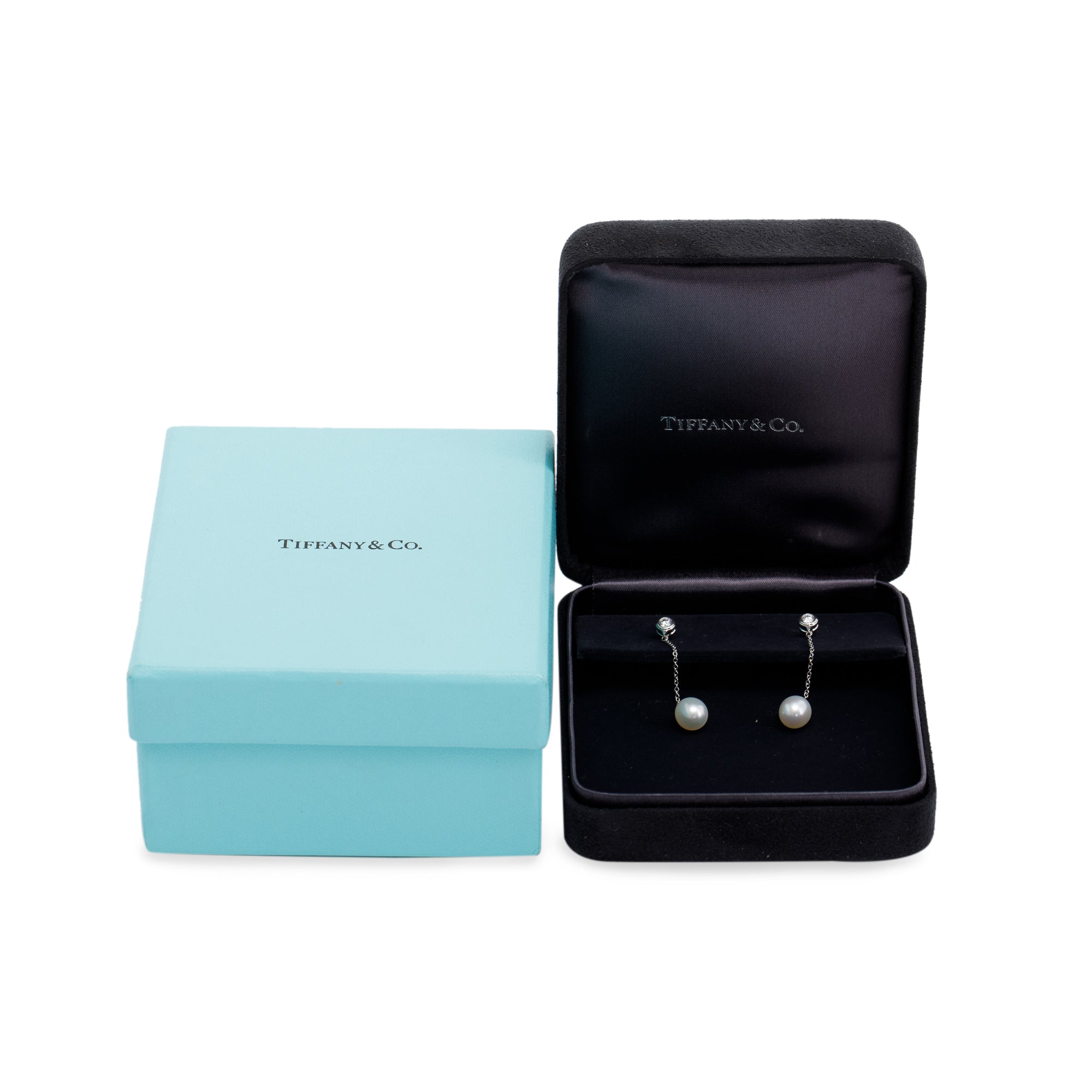Tiffany & Co. Elsa Peretti Platinum Pearl & Diamond Drop Earrings w/ Box