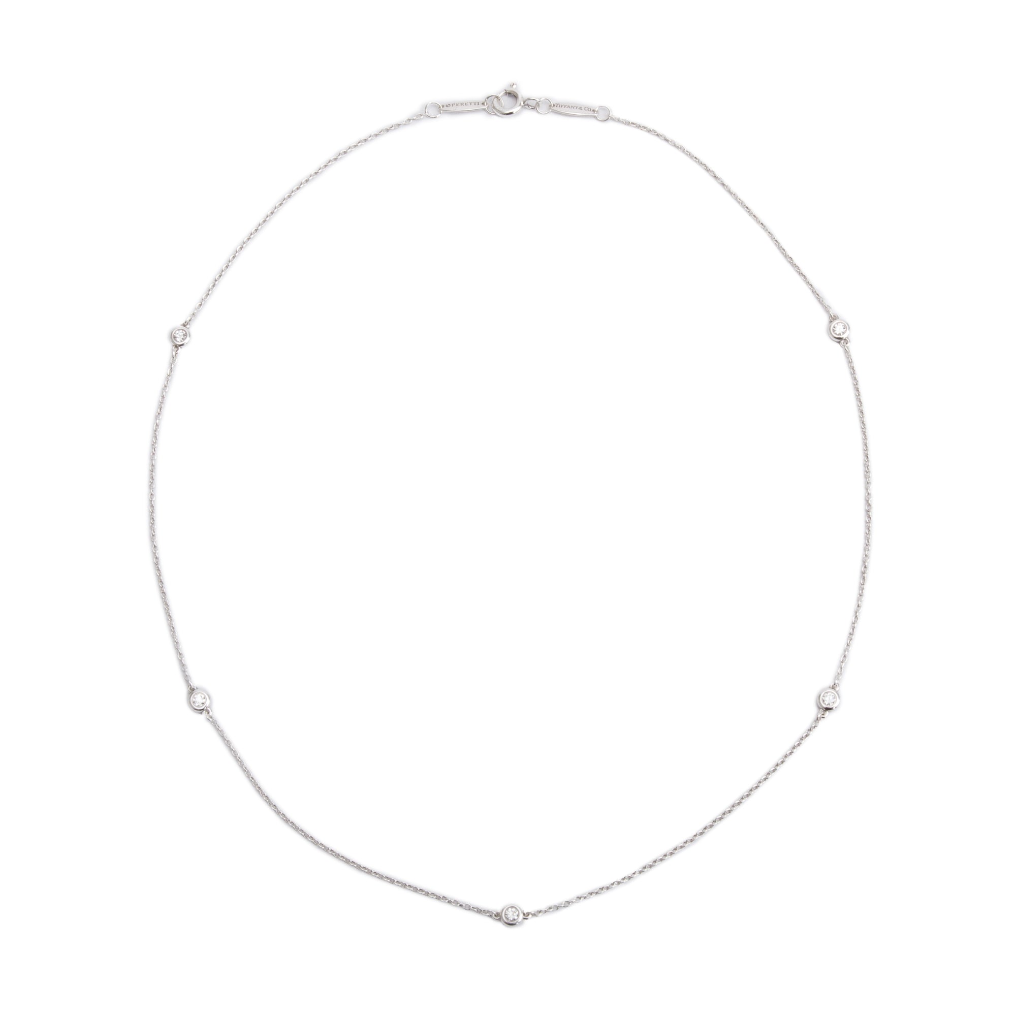 Tiffany & Co. Elsa Peretti Sterling Silver 0.15 ct. Diamonds by the Yard Necklace w/ Box