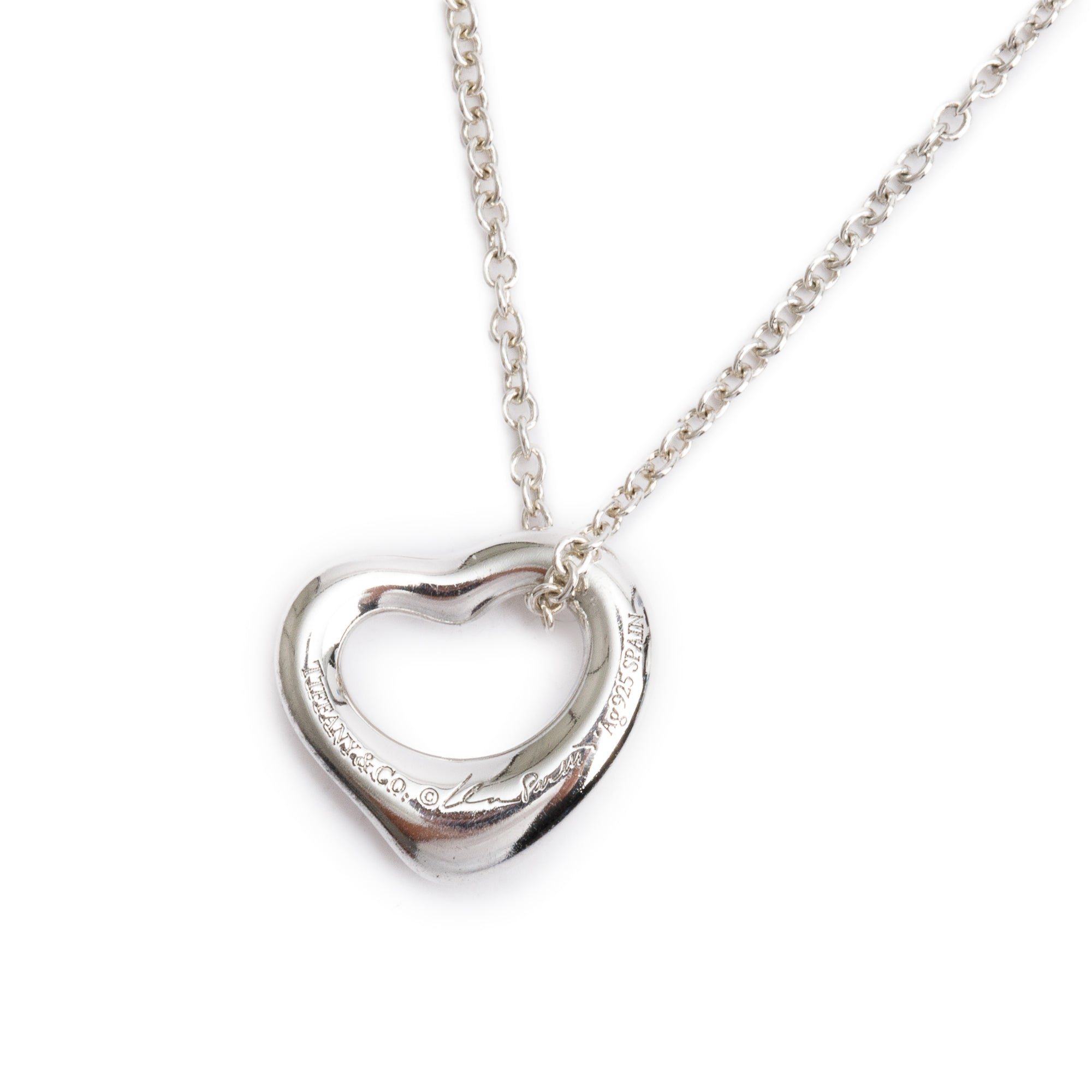 Tiffany & Co. Elsa Peretti Sterling Silver 11 MM Open Heart Pendant Necklace