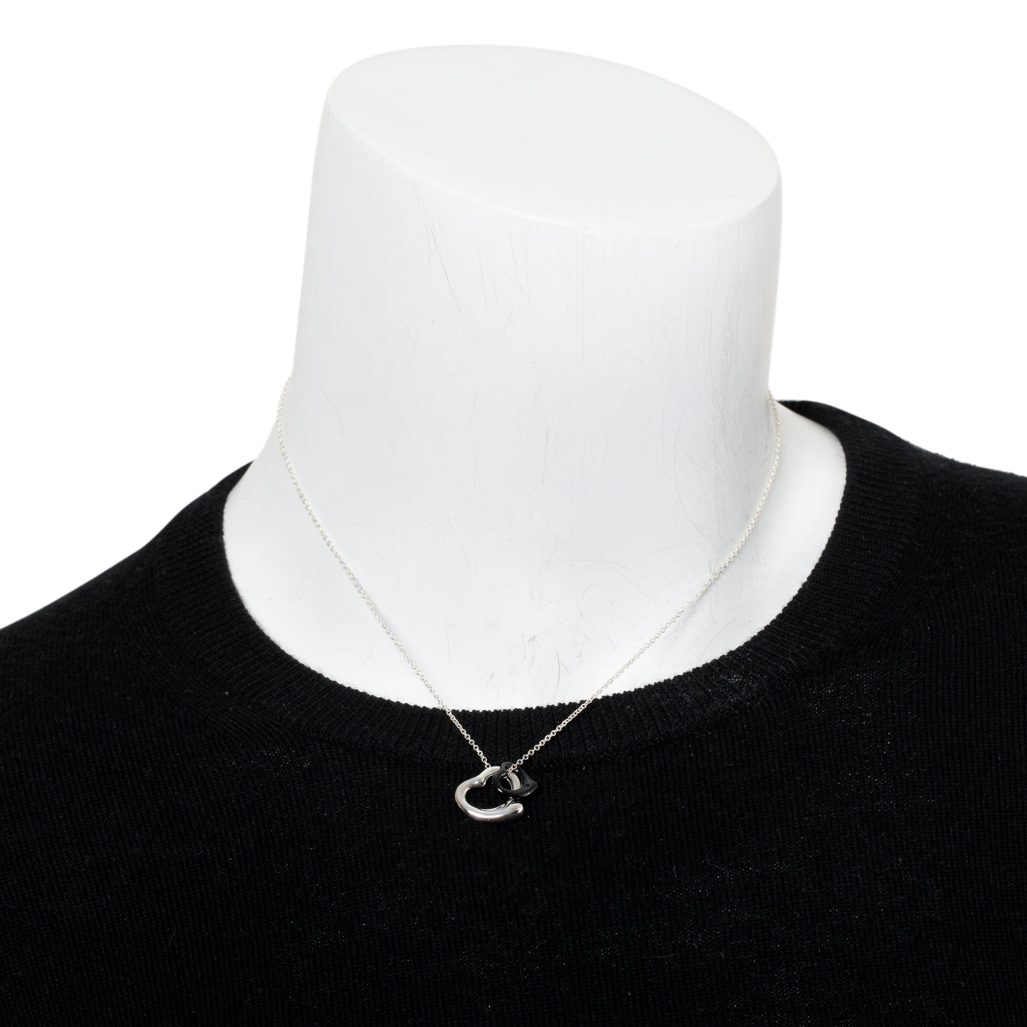 Tiffany & Co. Elsa Peretti Sterling Silver 16 MM & Black Jade 11 MM Open Heart Pendant Necklace