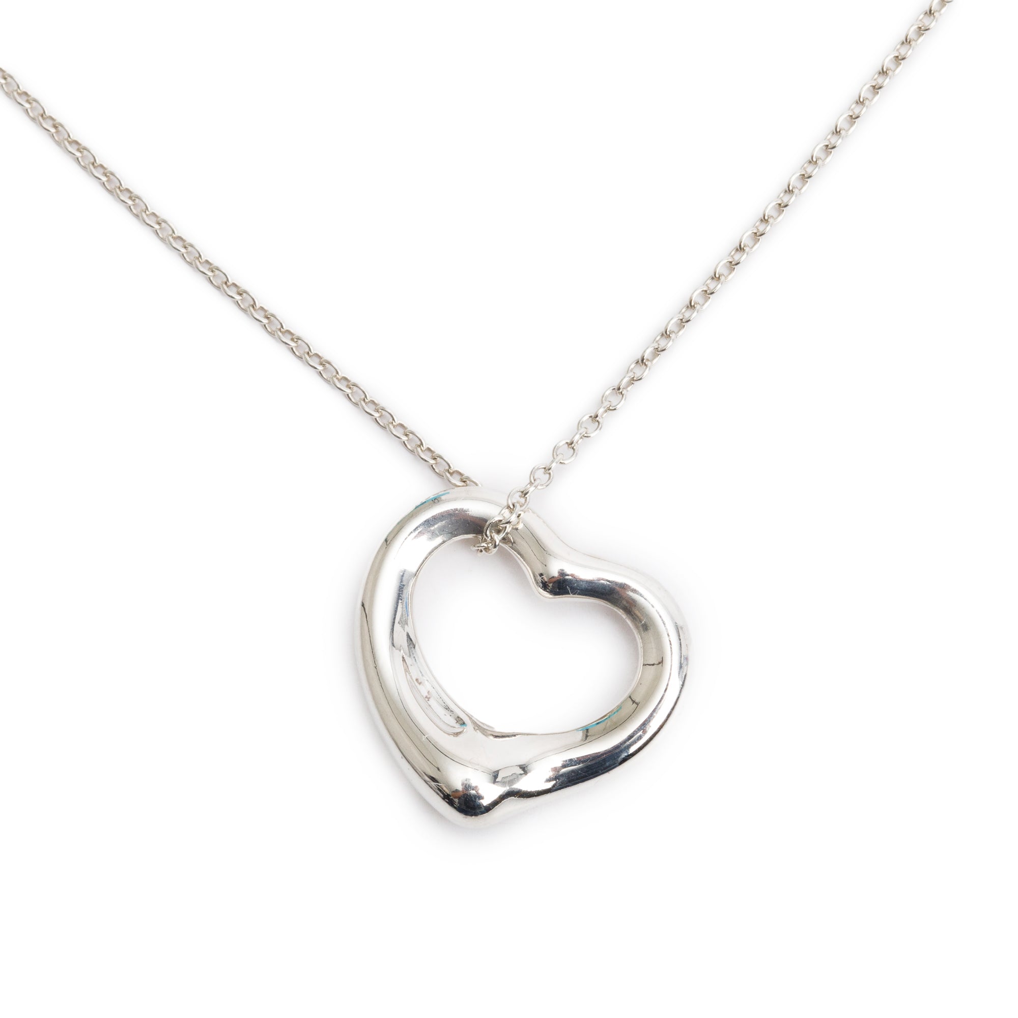 Tiffany & Co. Elsa Peretti Sterling Silver 16 MM Open Heart Pendant Necklace