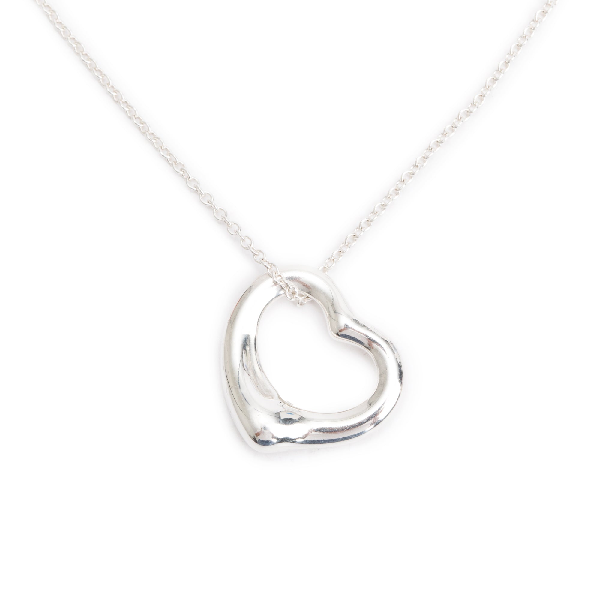 Tiffany & Co. Elsa Peretti Sterling Silver 16 MM Open Heart Pendant Necklace