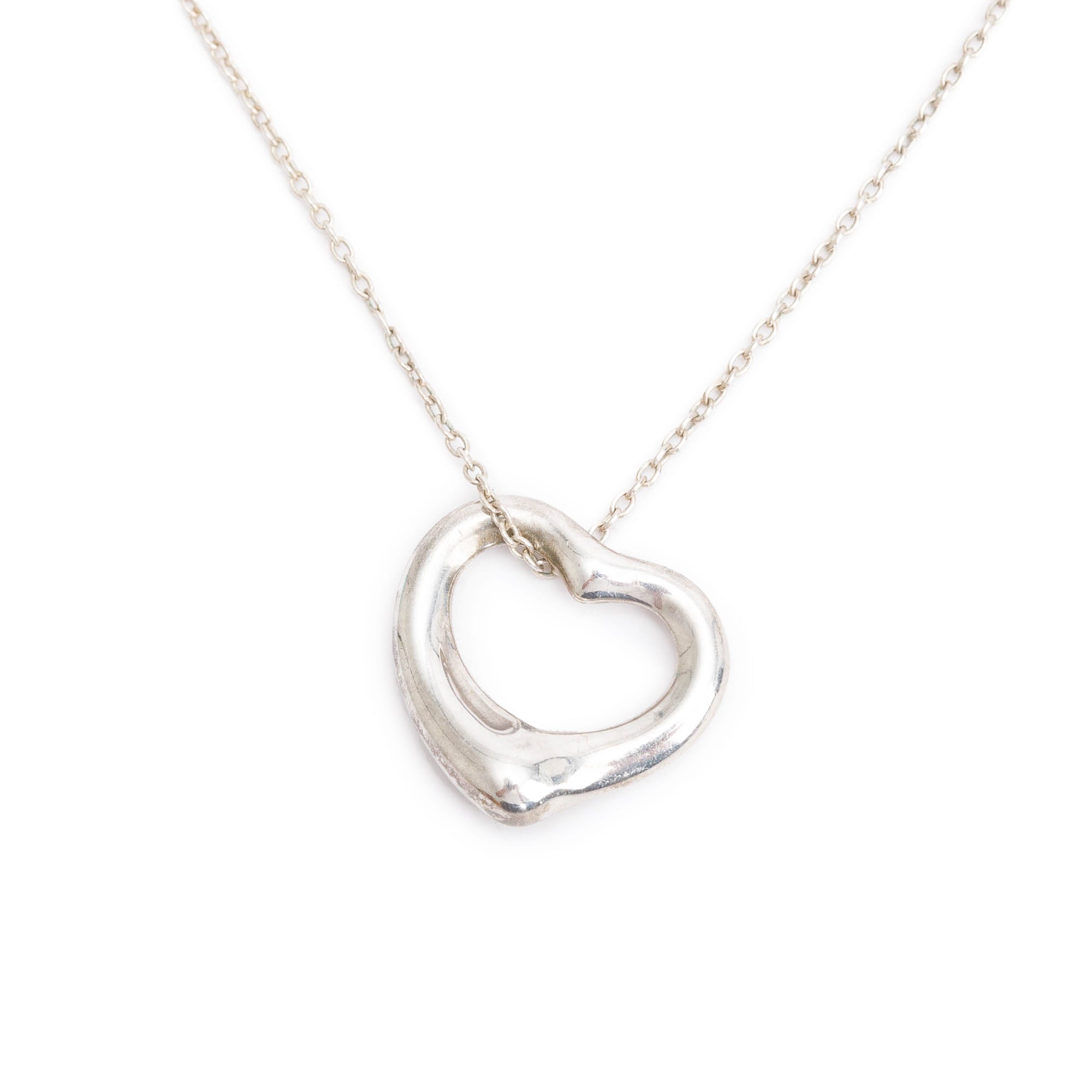 Tiffany & Co. Elsa Peretti Sterling Silver 16 MM Open Heart Pendant Necklace