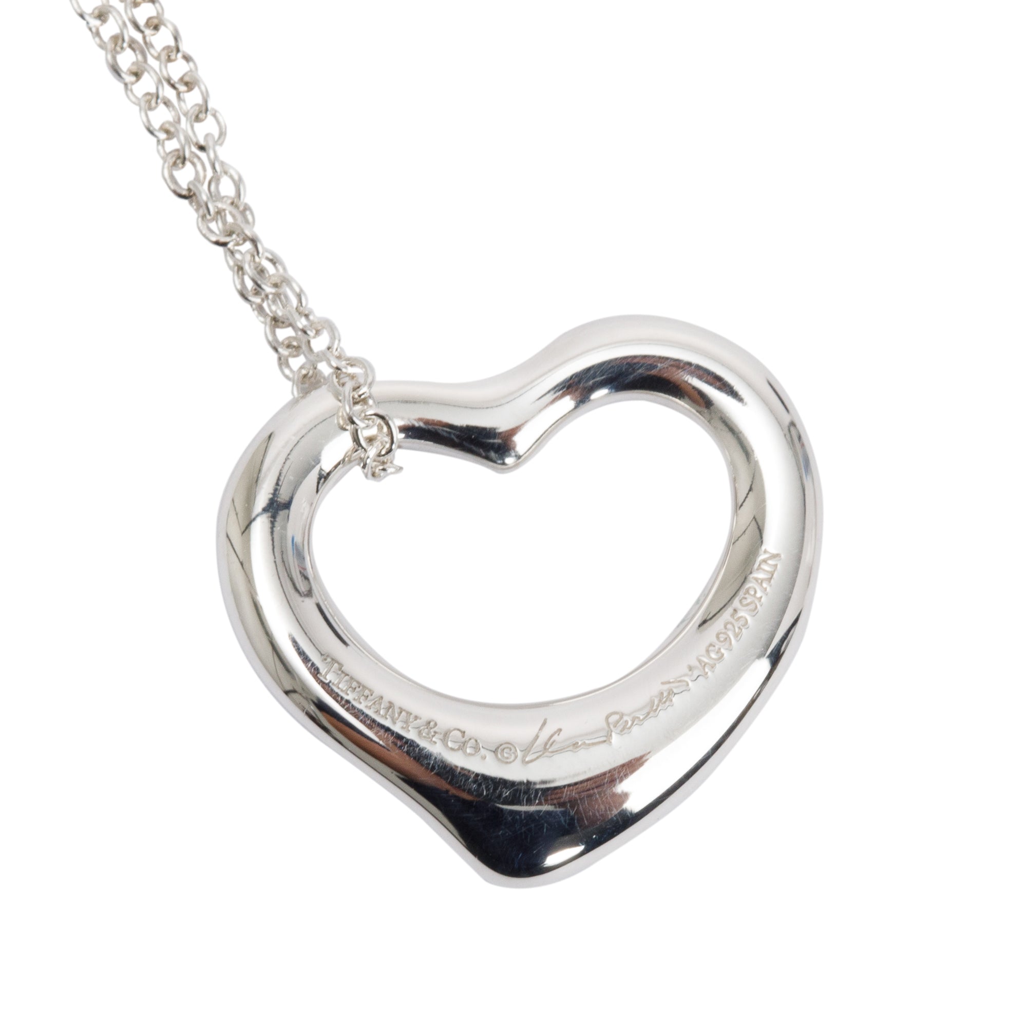 Tiffany & Co. Elsa Peretti Sterling Silver 16 MM Open Heart Pendant Necklace