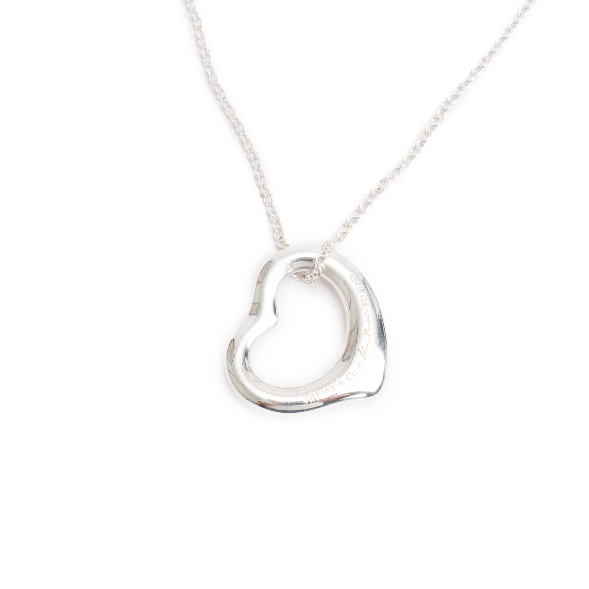 Tiffany & Co. Elsa Peretti Sterling Silver 16 MM Open Heart Pendant Necklace