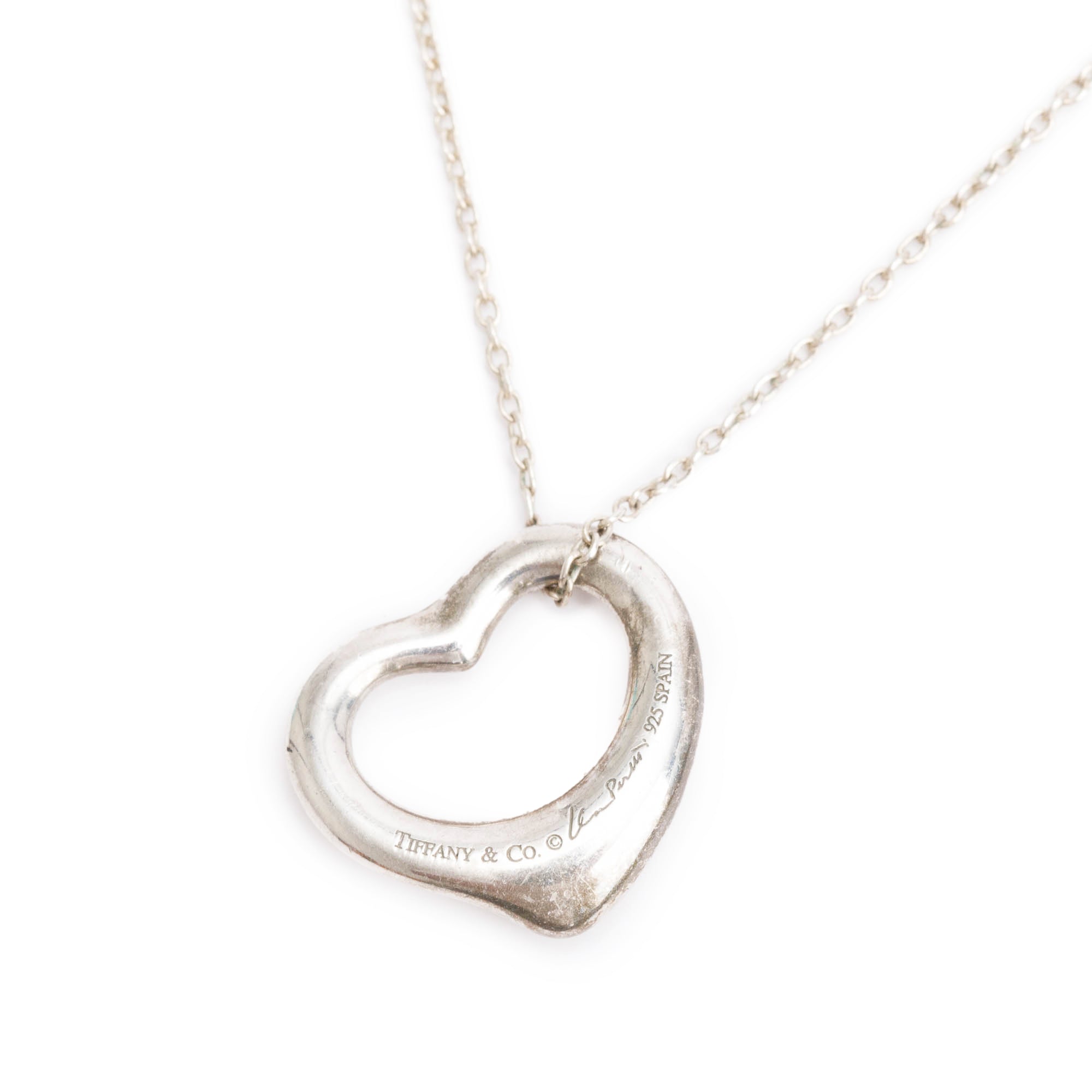Tiffany & Co. Elsa Peretti Sterling Silver 16 MM Open Heart Pendant Necklace