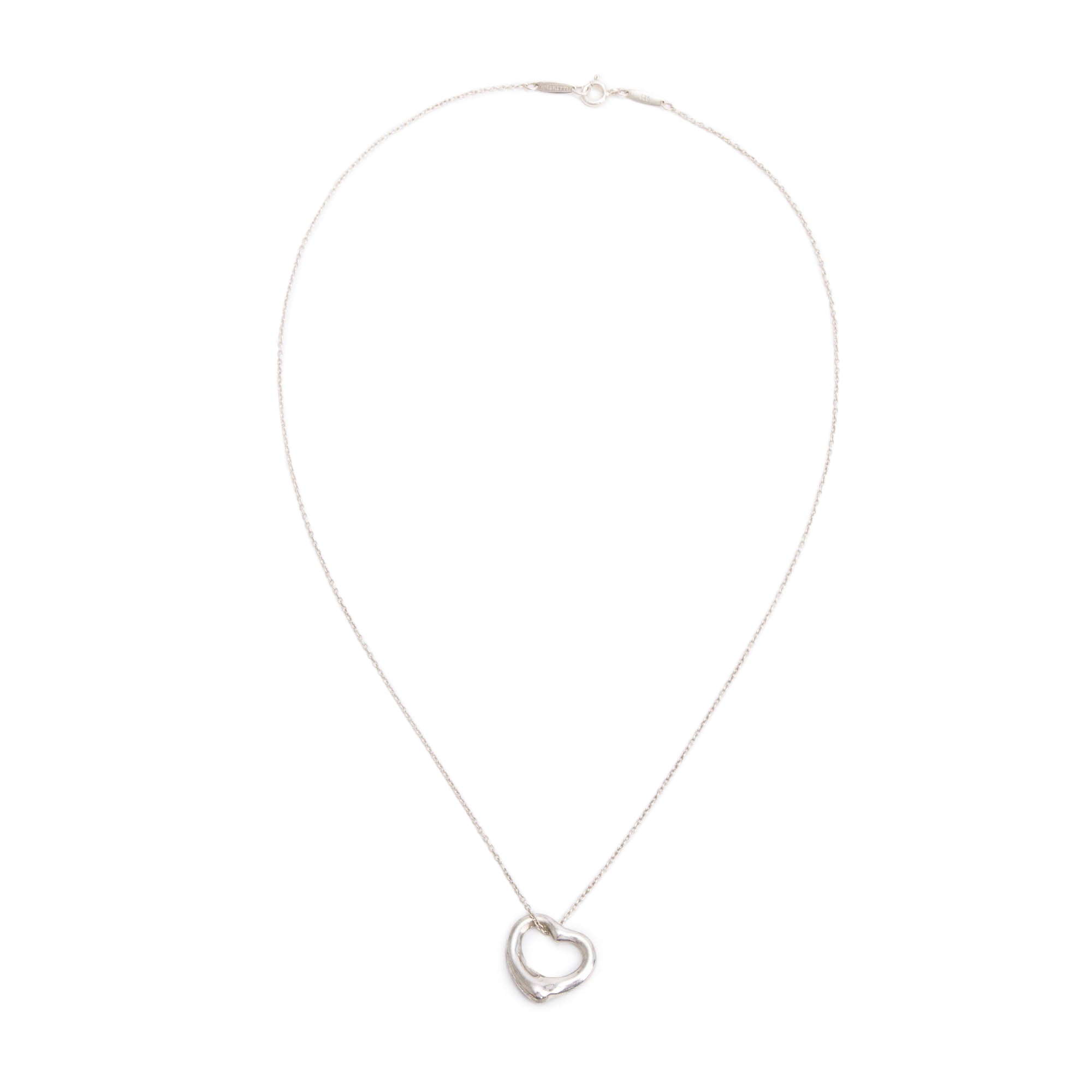 Tiffany & Co. Elsa Peretti Sterling Silver 16 MM Open Heart Pendant Necklace