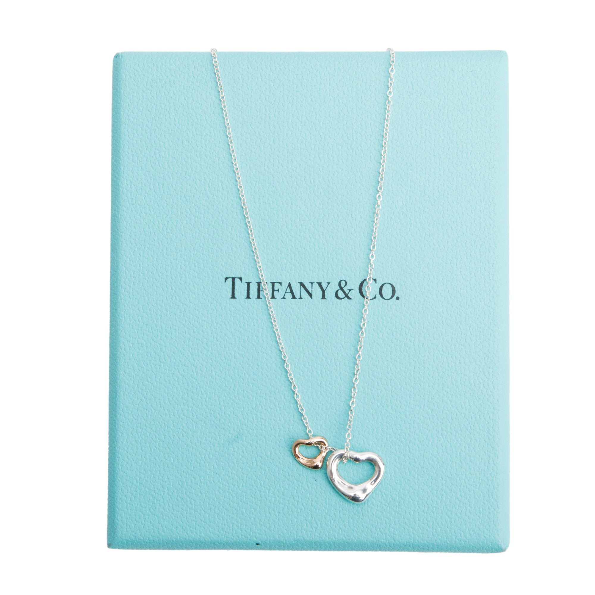 Tiffany & Co. Elsa Peretti Sterling Silver & 18k Rose Gold Extra Mini Open Heart Pendant Necklace w/ Box