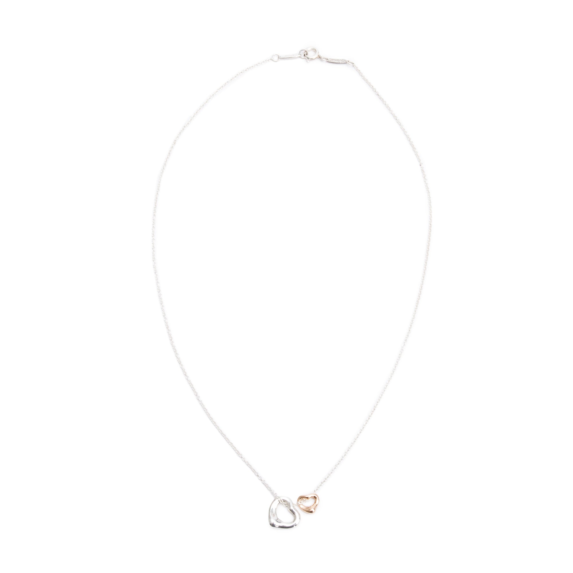Tiffany & Co. Elsa Peretti Sterling Silver & 18k Rose Gold Extra Mini Open Heart Pendant Necklace w/ Box