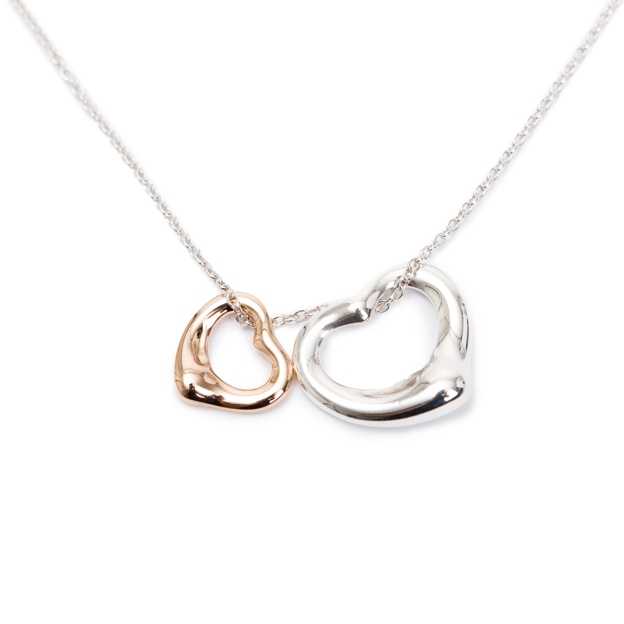 Tiffany & Co. Elsa Peretti Sterling Silver & 18k Rose Gold Open Heart Pendant Necklace