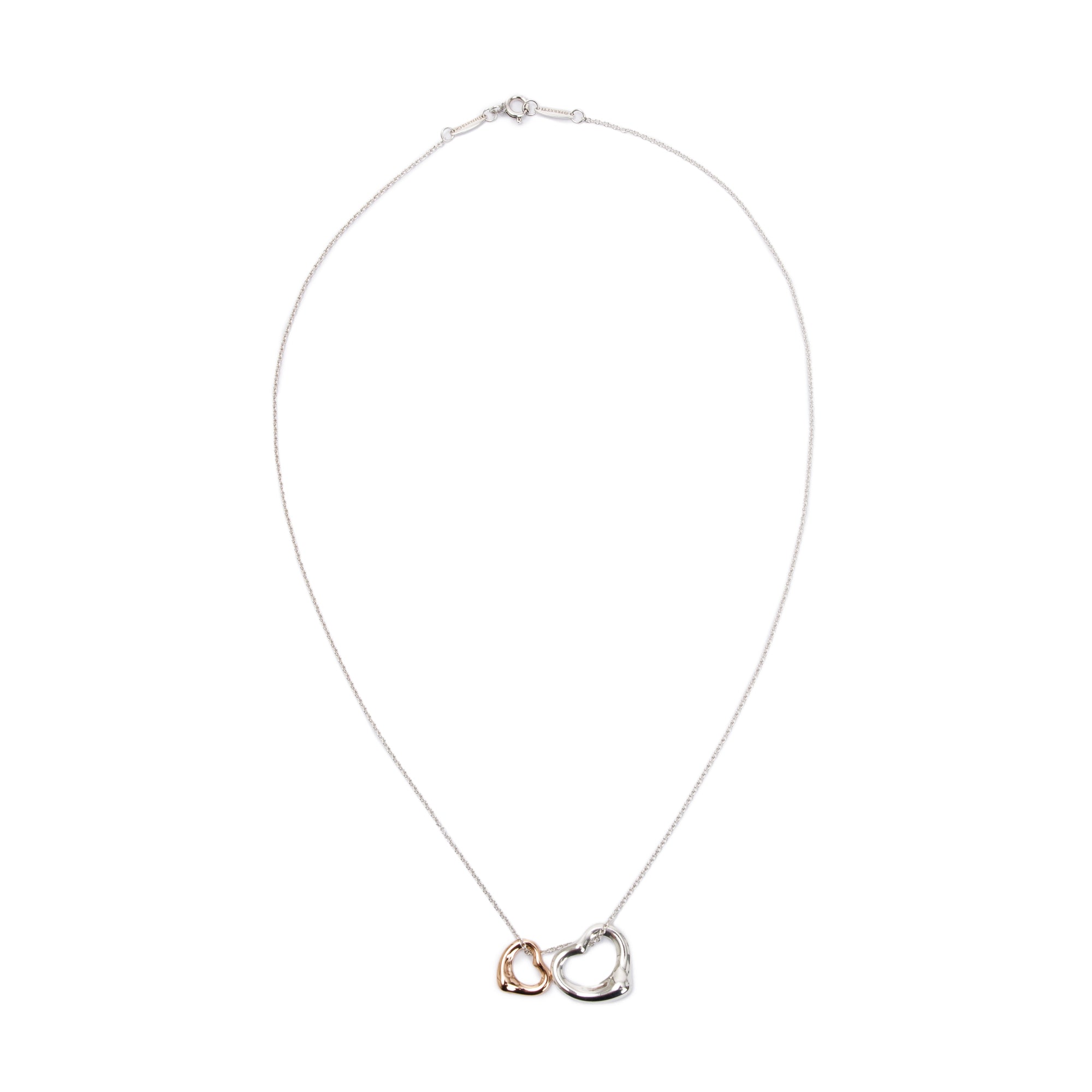 Tiffany & Co. Elsa Peretti Sterling Silver & 18k Rose Gold Open Heart Pendant Necklace