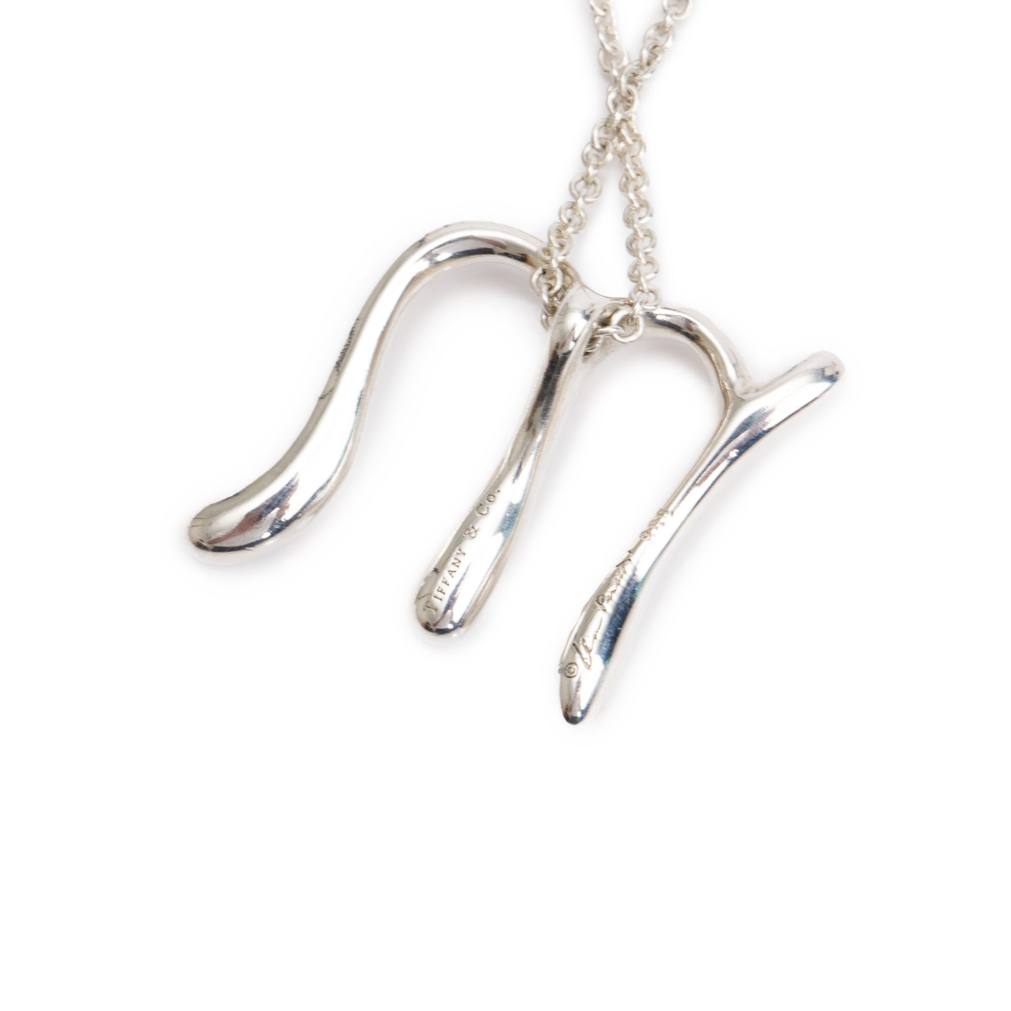 Tiffany & Co. Elsa Peretti Sterling Silver Alphabet Letter "M" Pendant Necklace