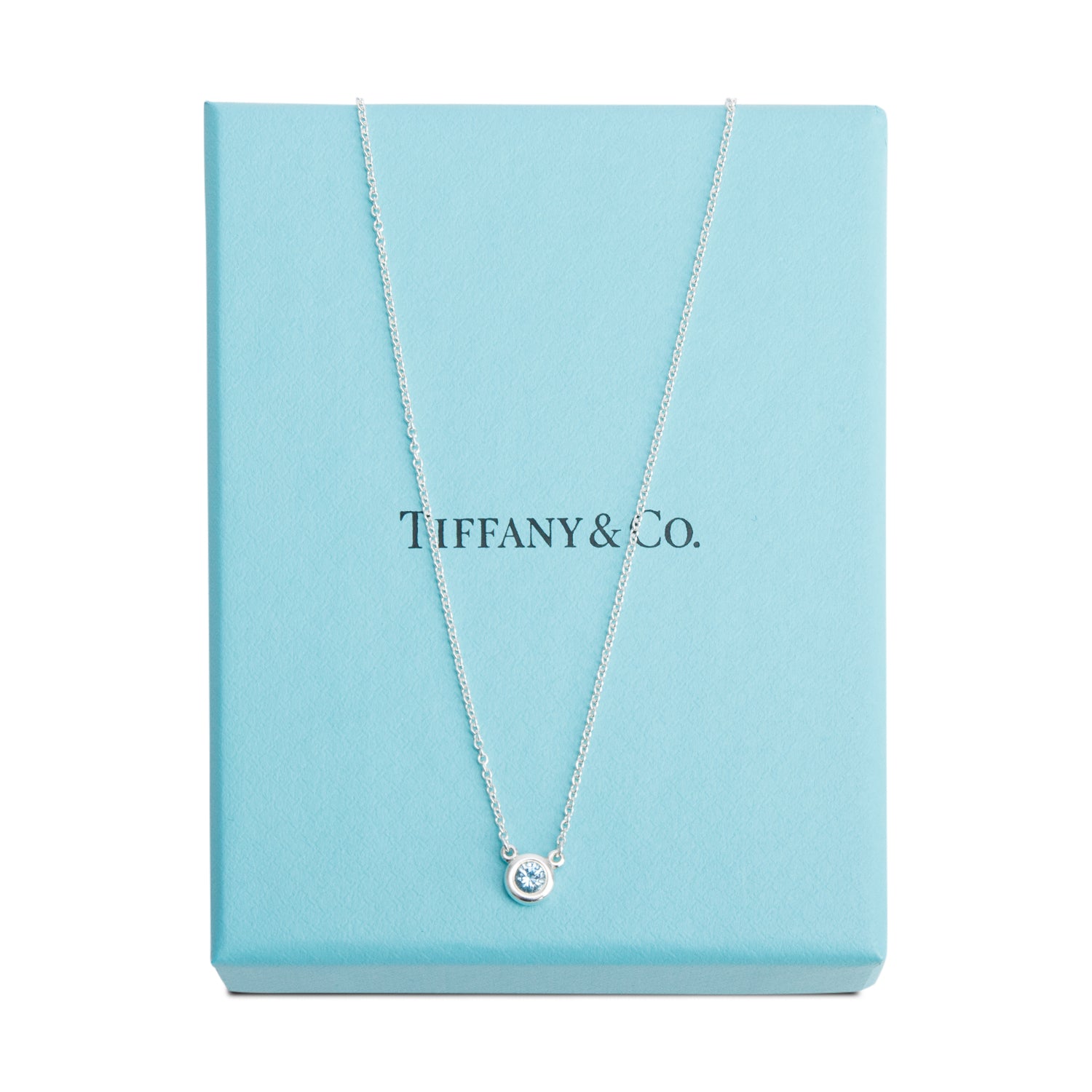 Tiffany & Co. Elsa Peretti Sterling Silver Color by the Yard Aquamarine Pendant Necklace w/ Box