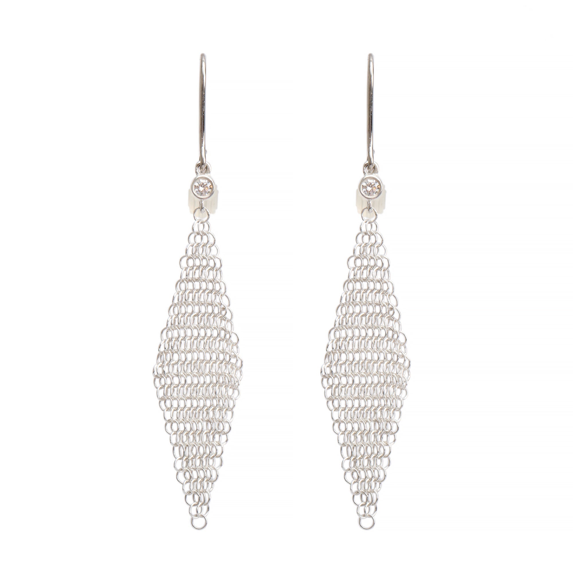 Tiffany & Co. Elsa Peretti Sterling Silver Diamond Mesh Earrings w/ Box