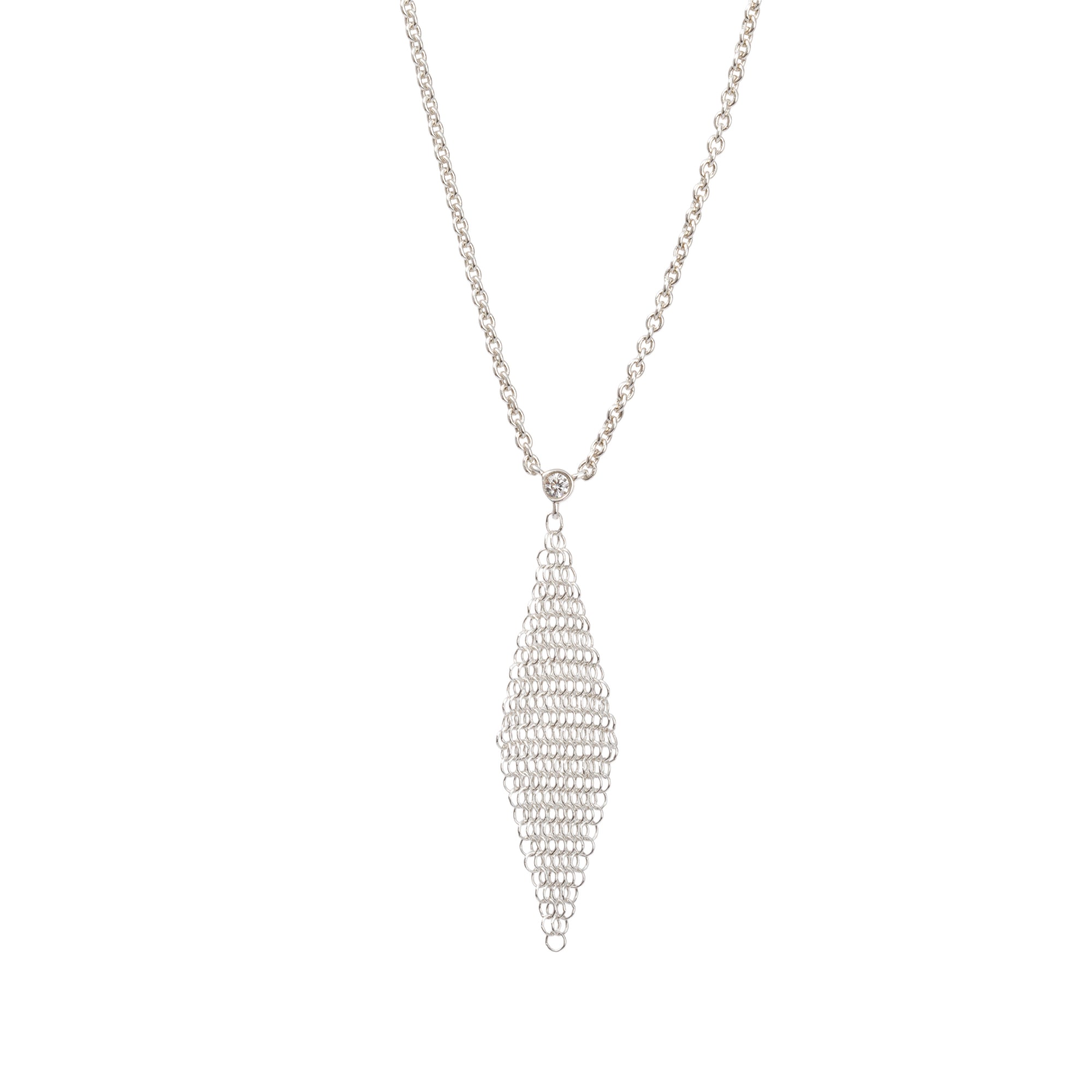 Tiffany & Co. Elsa Peretti Sterling Silver Diamond Mesh Pendant Necklace