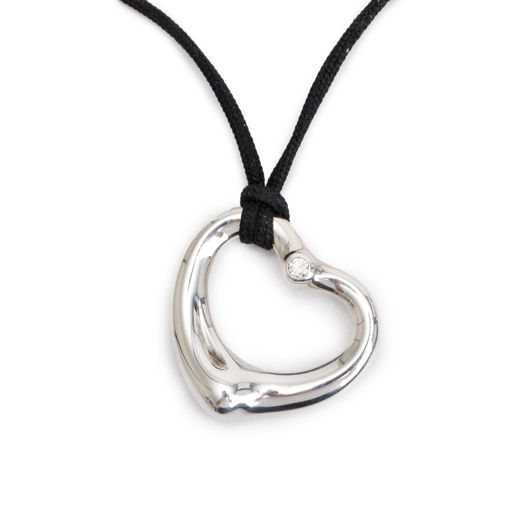 Tiffany & Co. Elsa Peretti Sterling Silver Diamond Open Heart Pendant Necklace, 22 MM