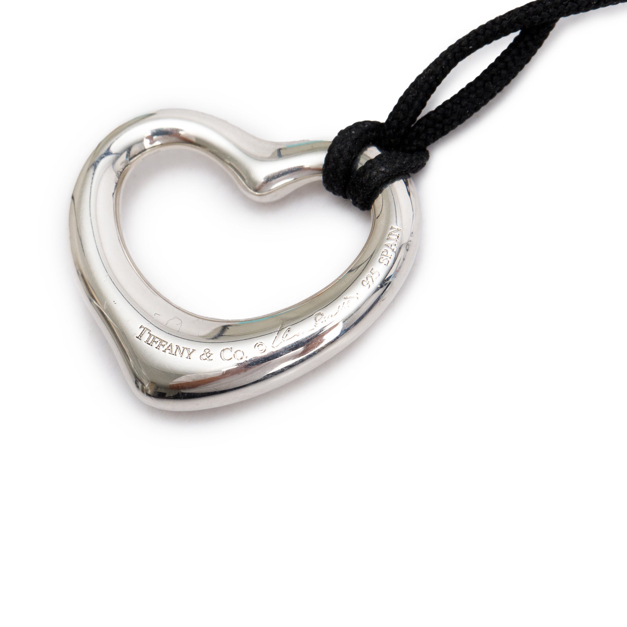 Tiffany & Co. Elsa Peretti Sterling Silver Diamond Open Heart Pendant Necklace, 22 MM