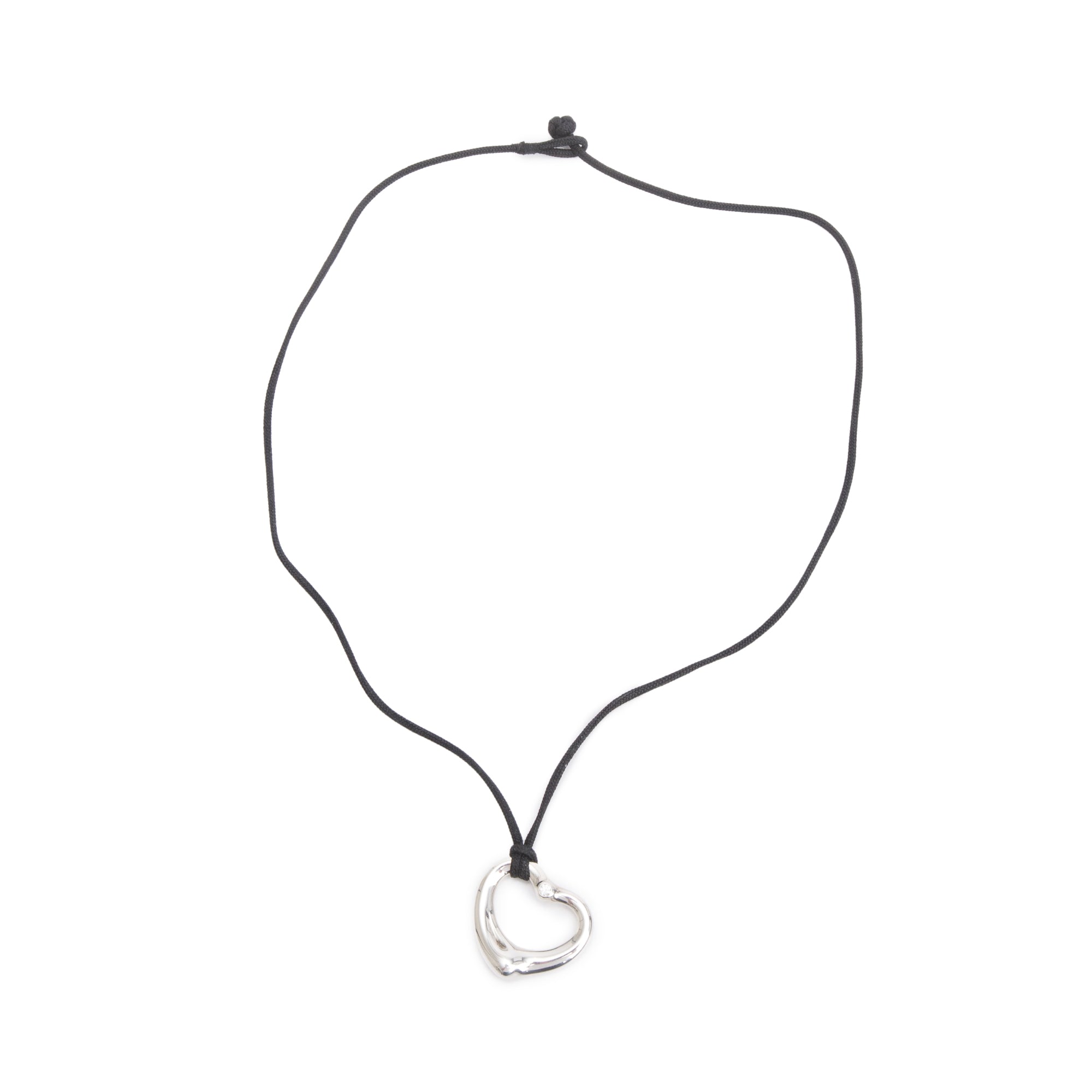 Tiffany & Co. Elsa Peretti Sterling Silver Diamond Open Heart Pendant Necklace, 22 MM