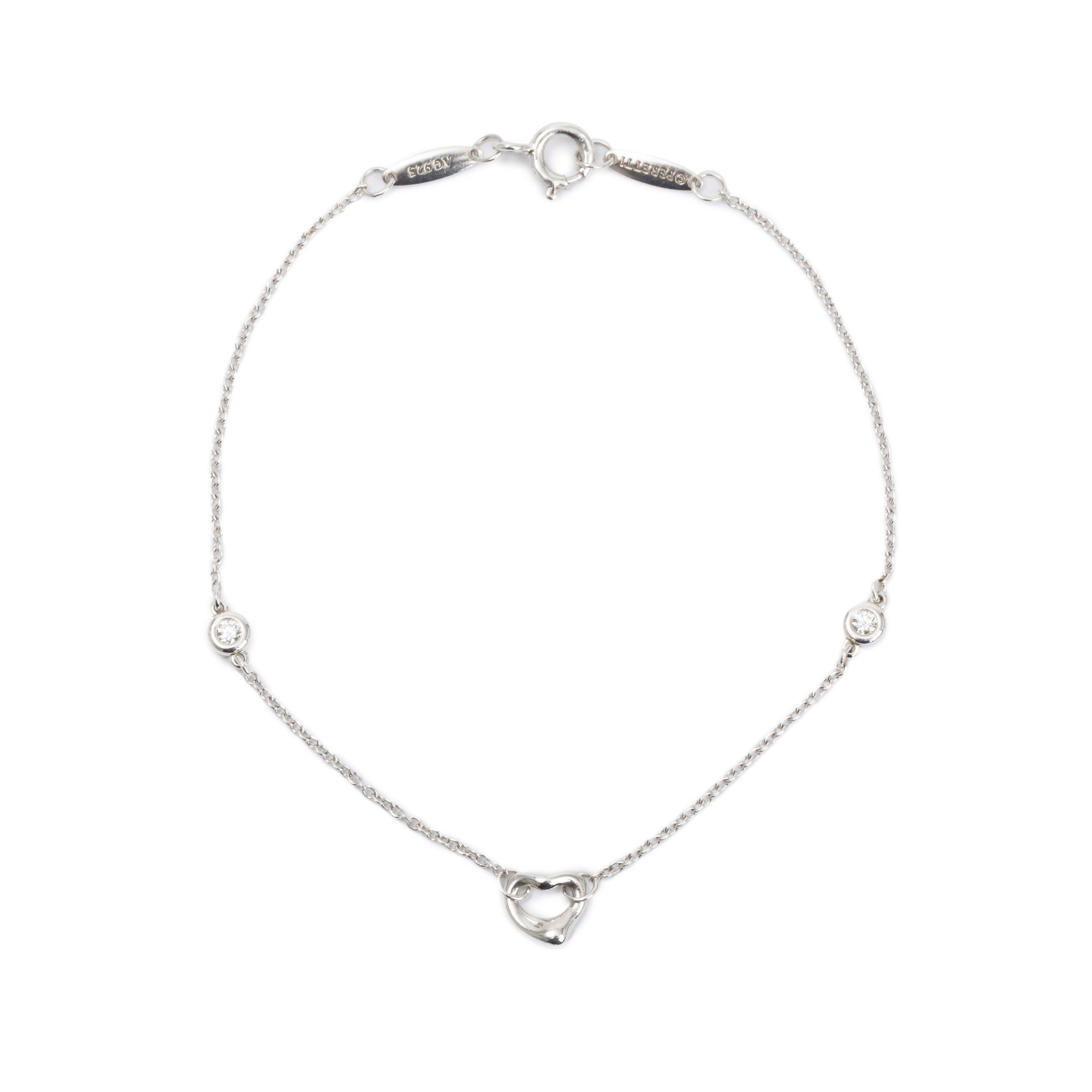 Tiffany & Co. Elsa Peretti Sterling Silver Diamonds by the Yard Open Heart Bracelet