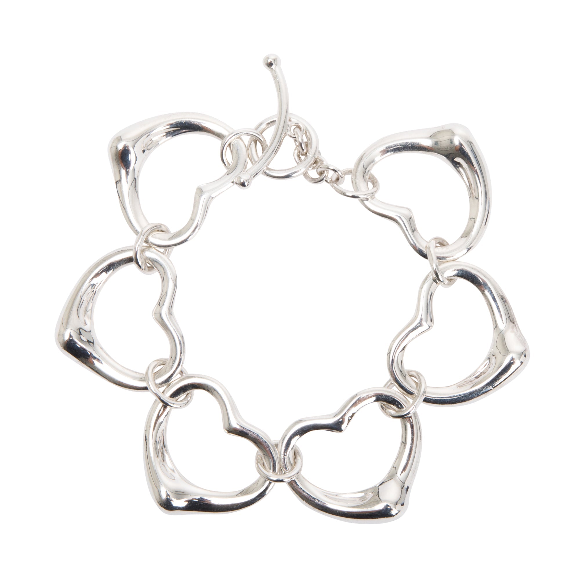 Tiffany & Co. Elsa Peretti Sterling Silver Large 27 MM Open Heart Link Toggle Bracelet