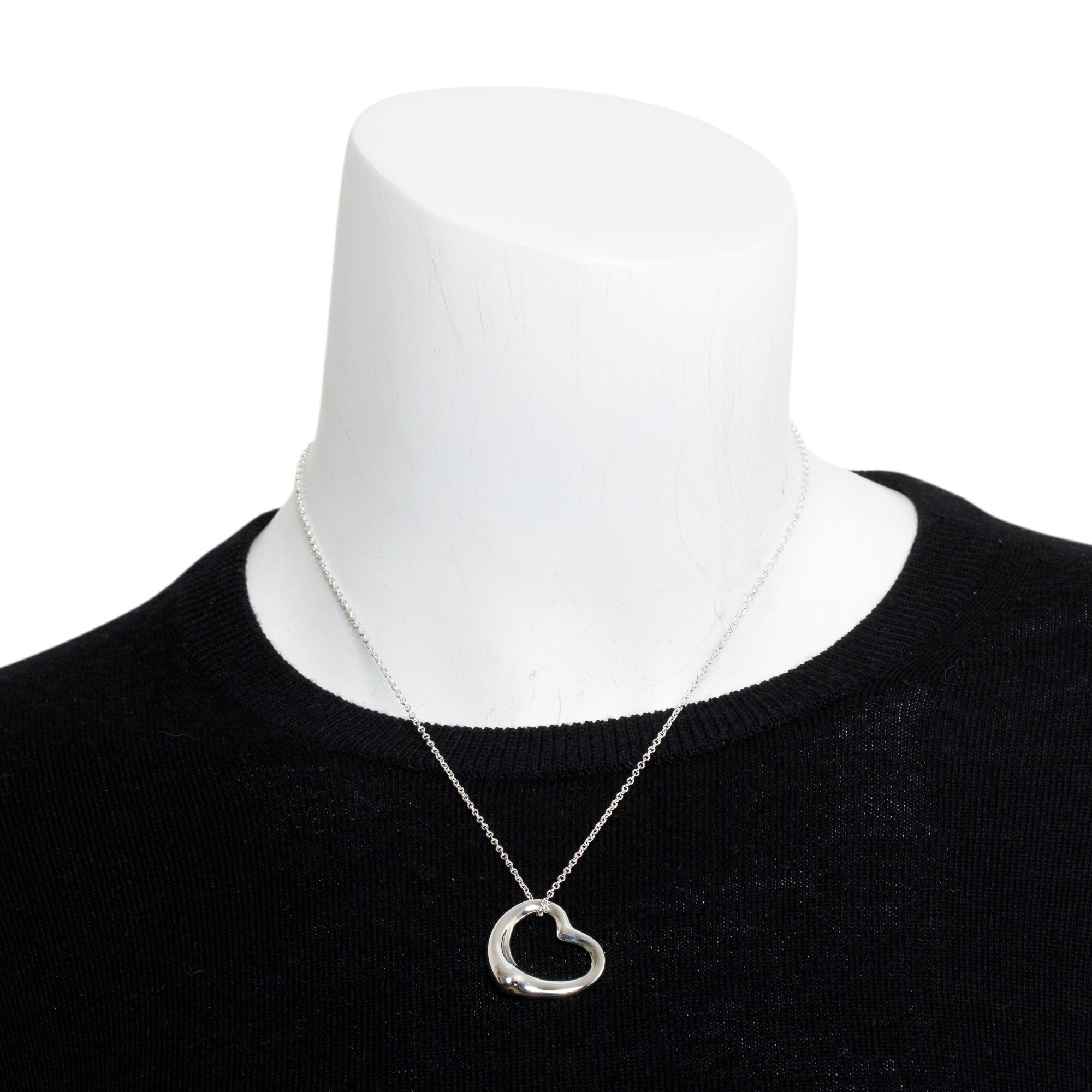 Tiffany & Co. Elsa Peretti Sterling Silver Large 27 MM Open Heart Pendant Necklace
