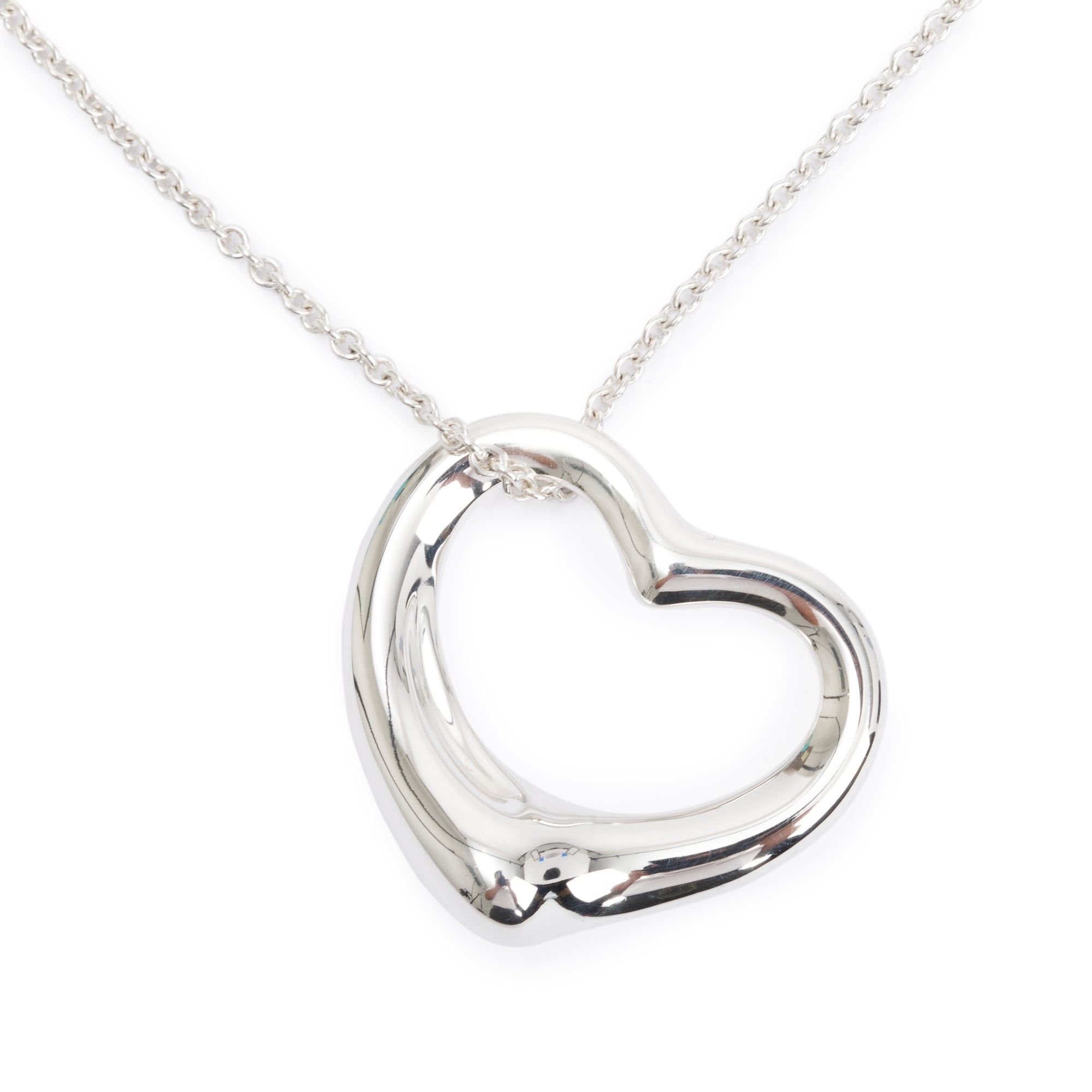 Tiffany & Co. Elsa Peretti Sterling Silver Large 27 MM Open Heart Pendant Necklace