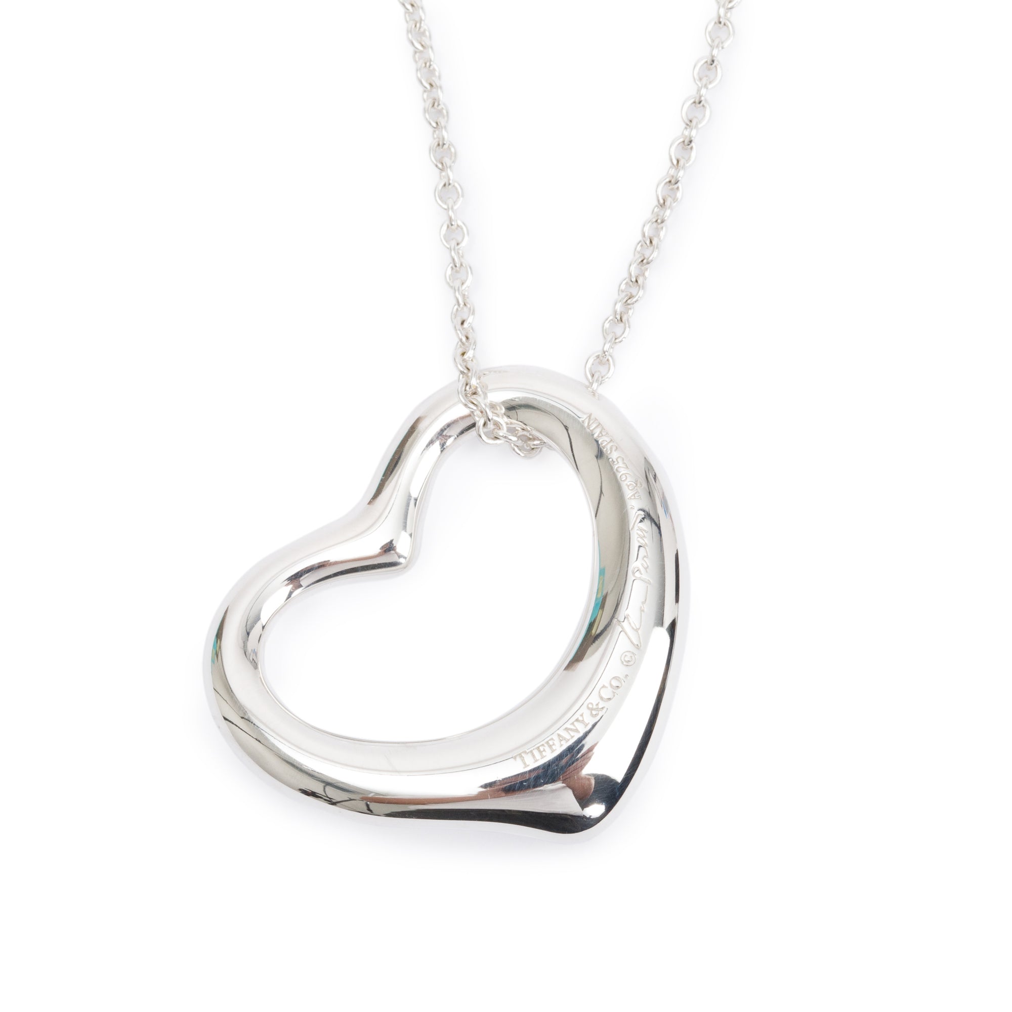 Tiffany & Co. Elsa Peretti Sterling Silver Large 27 MM Open Heart Pendant Necklace