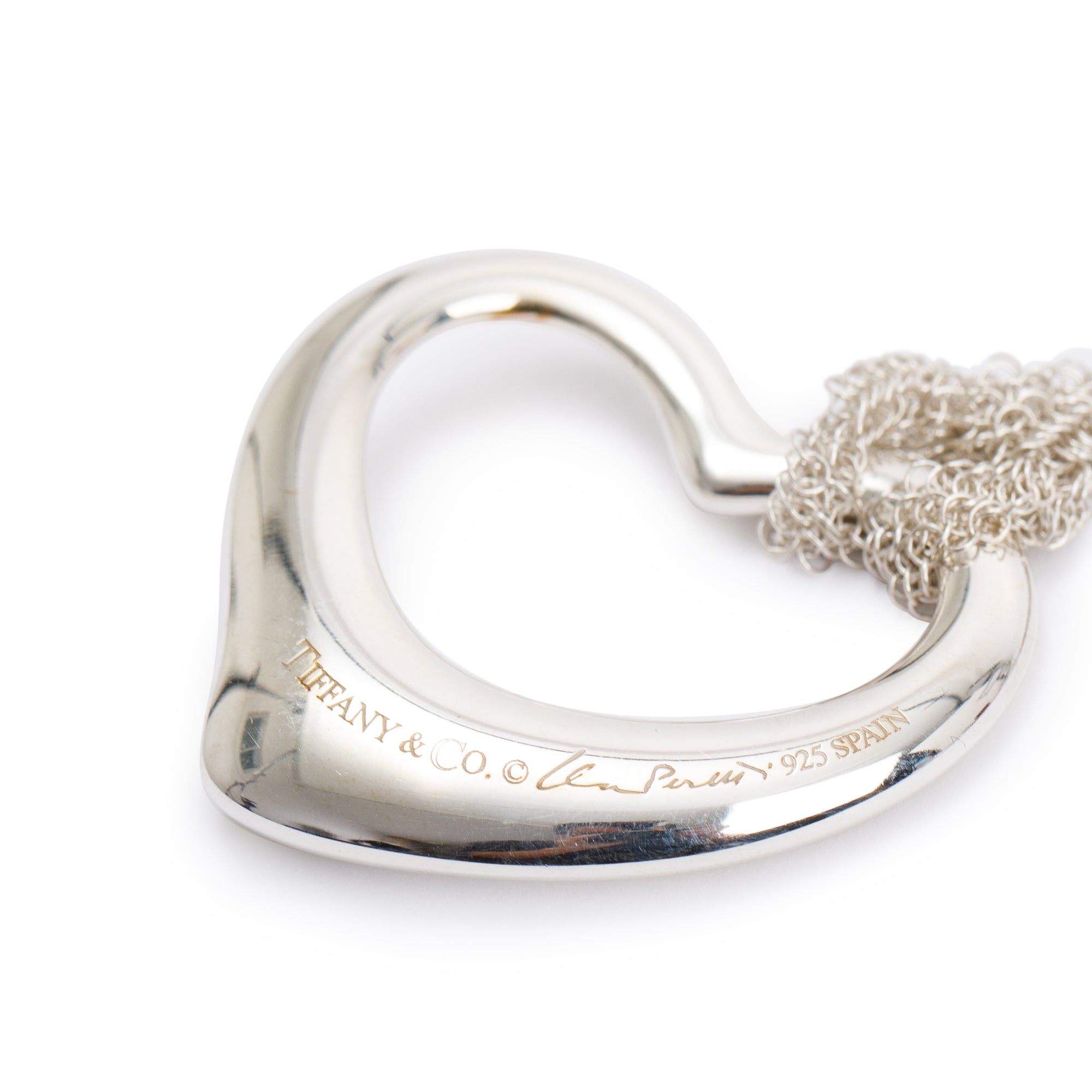 Tiffany & Co. Elsa Peretti Sterling Silver Large 36 MM Open Heart Pendant Mesh Necklace