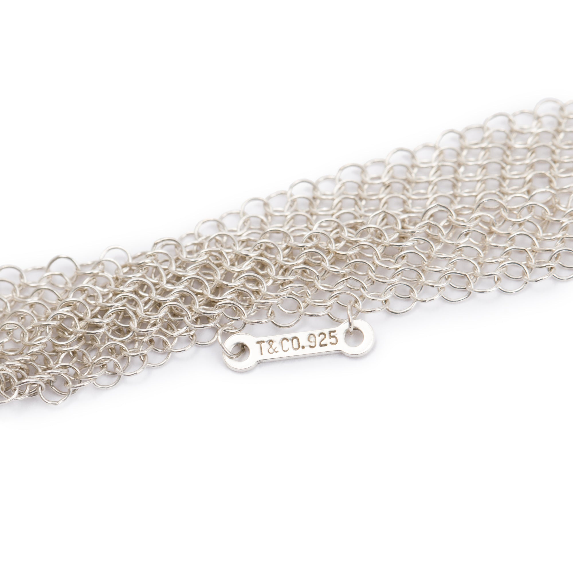 Tiffany & Co. Elsa Peretti Sterling Silver Large 36 MM Open Heart Pendant Mesh Necklace