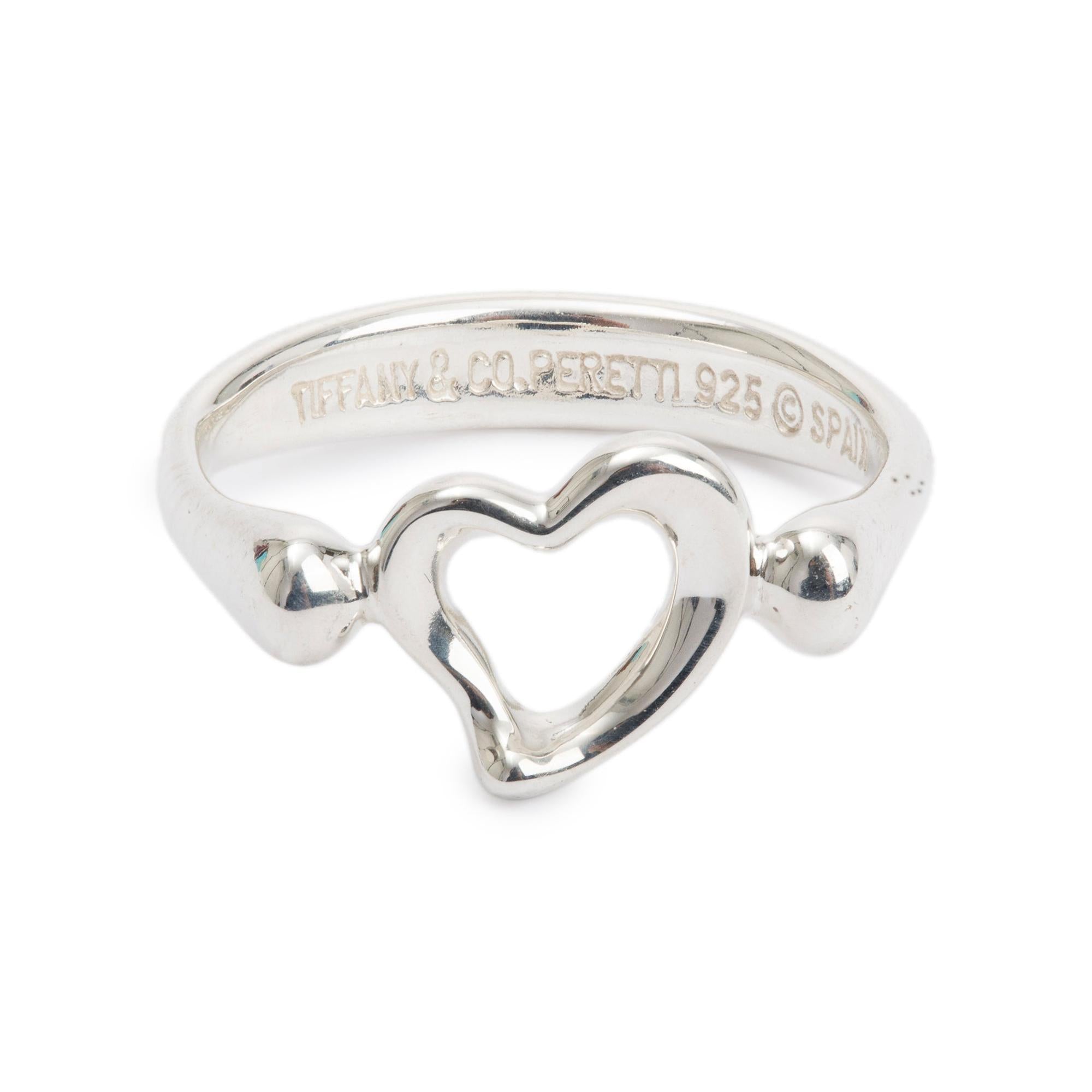 Tiffany & Co. Elsa Peretti Sterling Silver Mini Open Heart Ring, Size 5.75