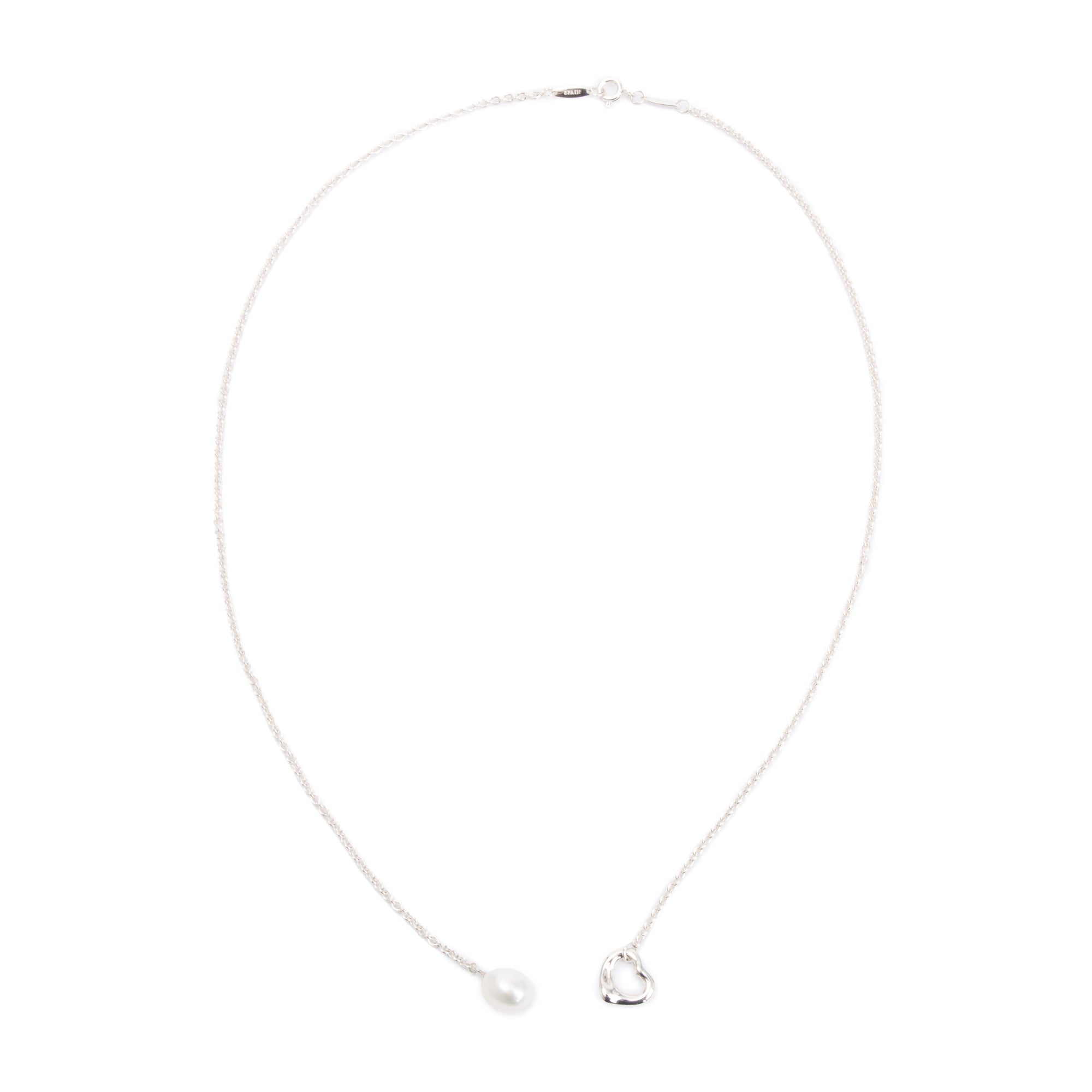 Tiffany & Co. Elsa Peretti Sterling Silver Open Heart Pearl Lariat Necklace