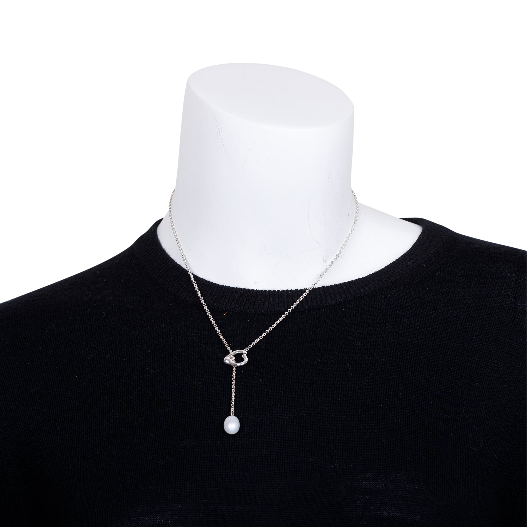 Tiffany & Co. Elsa Peretti Sterling Silver Open Heart Pearl Lariat Necklace, 9-9.5 mm