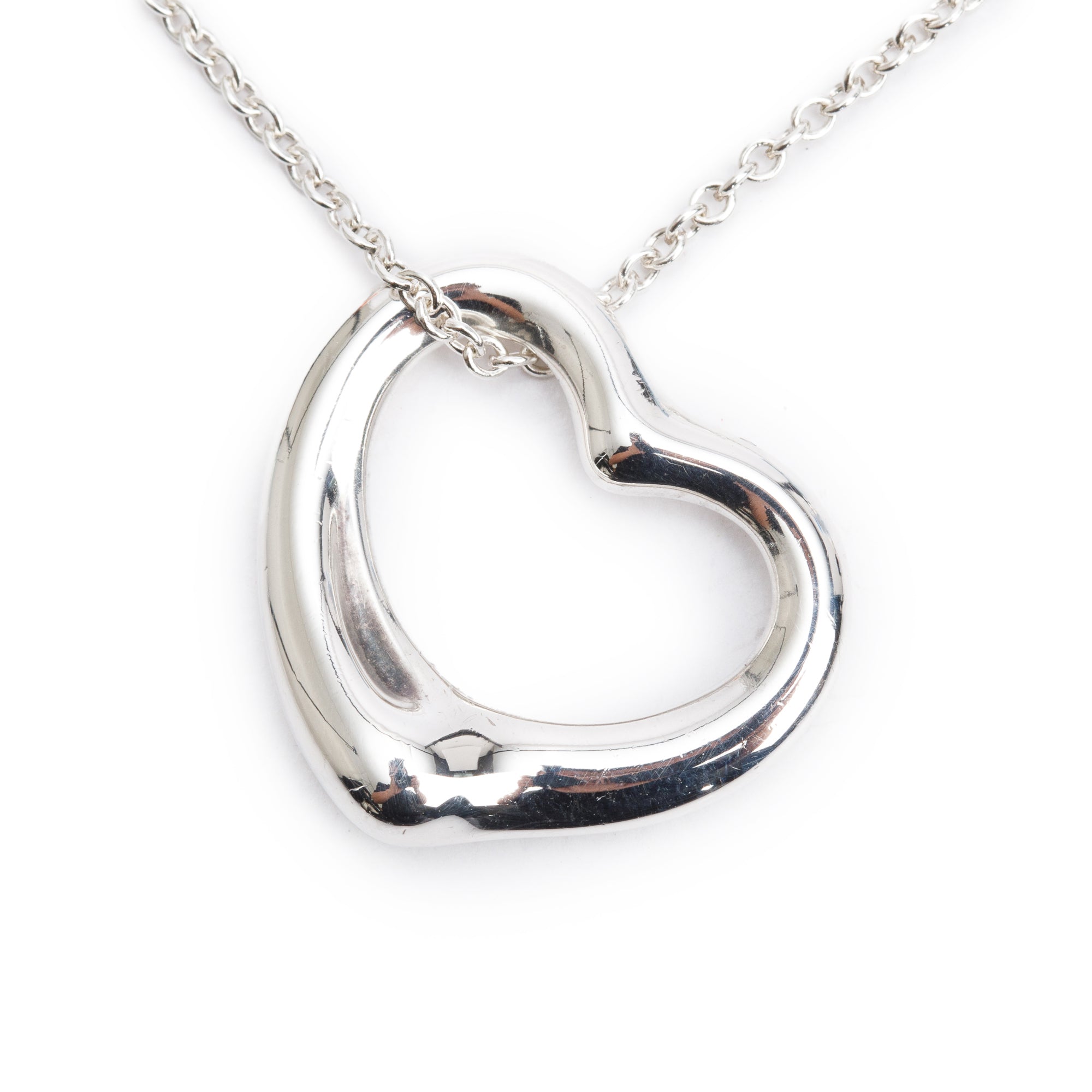 Tiffany & Co. Elsa Peretti Sterling Silver Open Heart Pendant Necklace, 22 MM