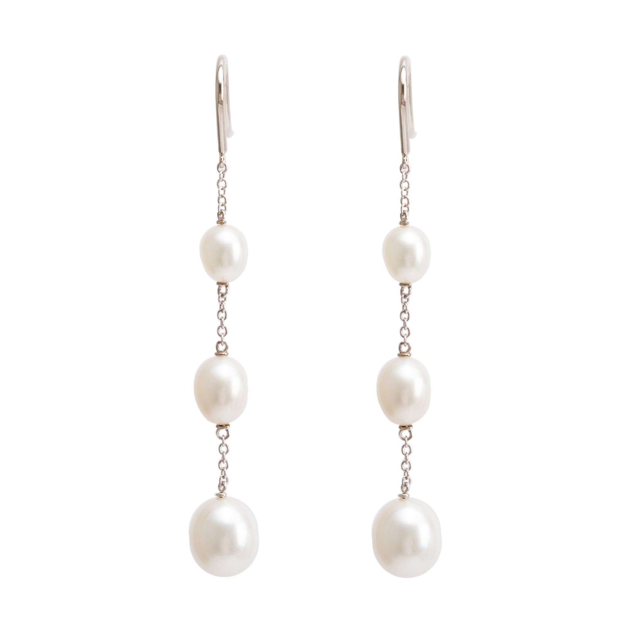 Tiffany & Co. Elsa Peretti Sterling Silver Pearl By The Yard Chain Earrings