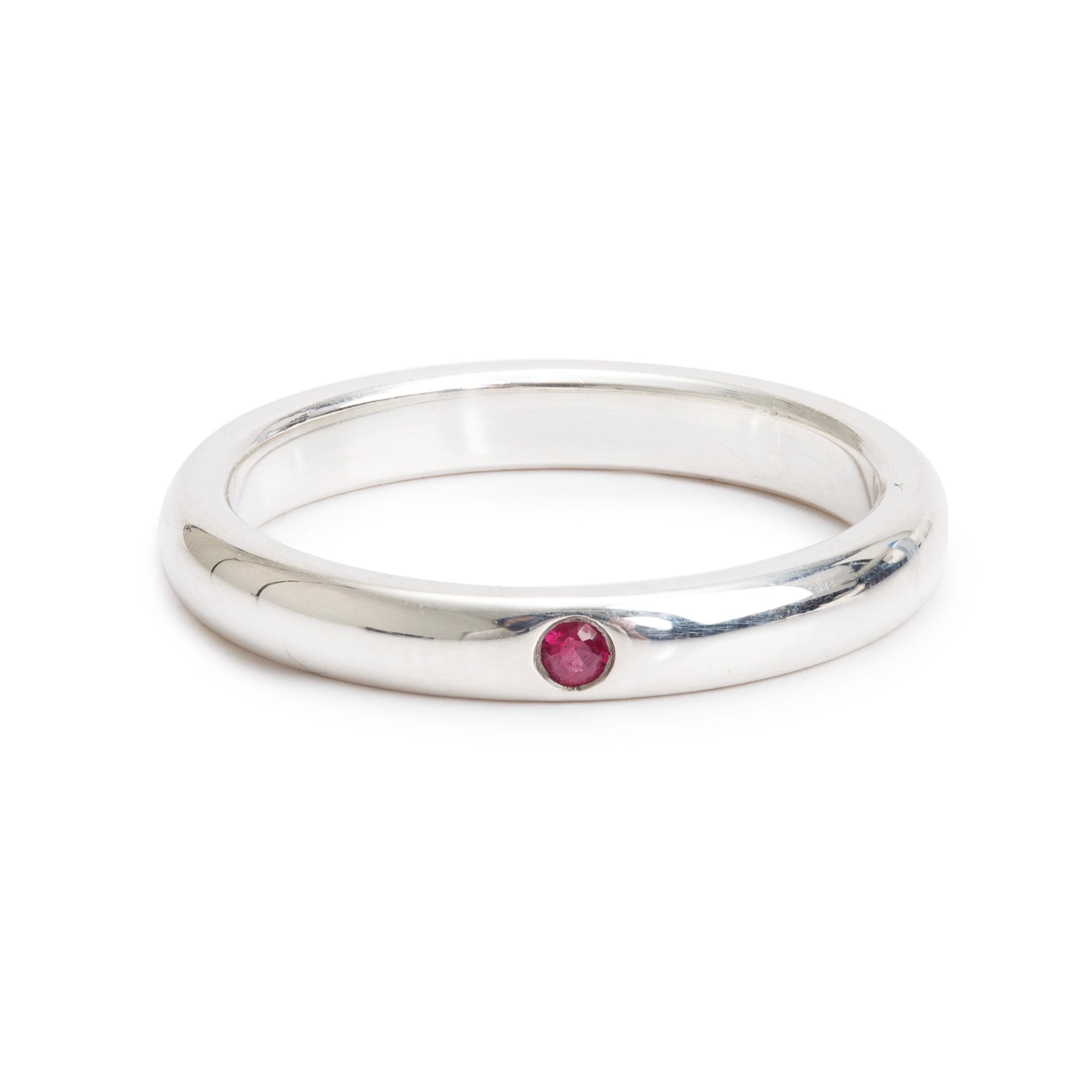 Tiffany & Co. Elsa Peretti Sterling Silver Ruby Stacking Band Ring, Size 6