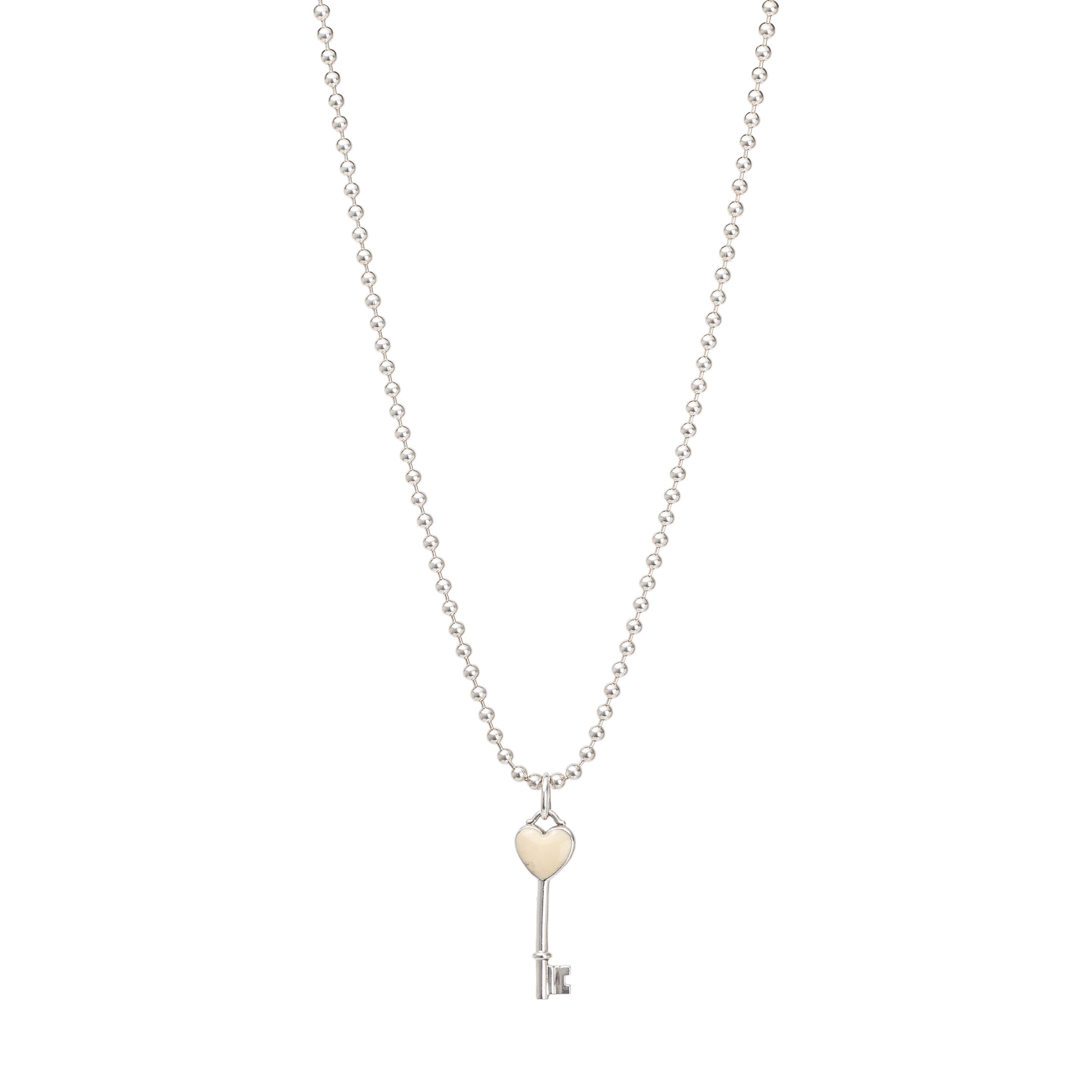 Tiffany & Co. Enamel Mini Heart Key Pendant Necklace