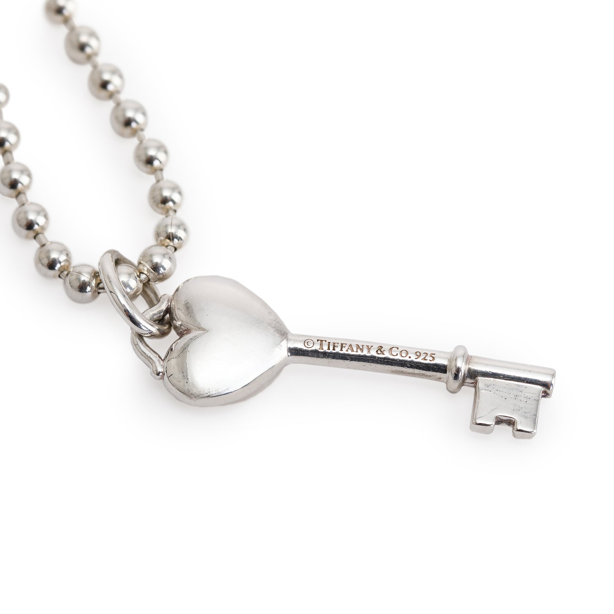 Tiffany & Co. Enamel Mini Heart Key Pendant Necklace