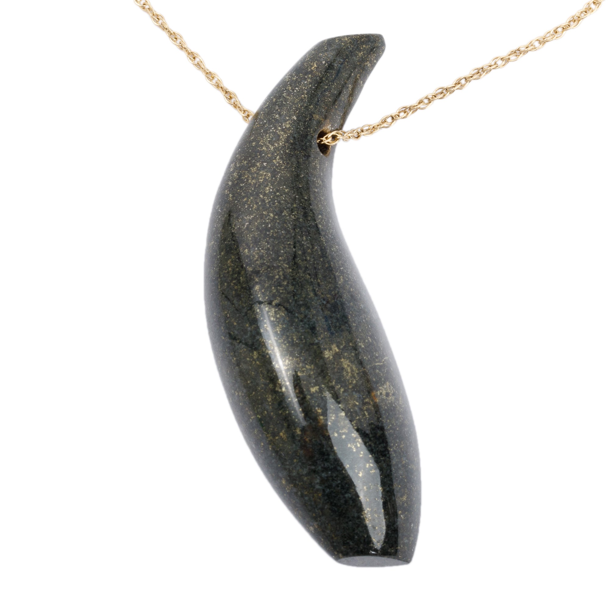 Tiffany & Co. Frank Gehry 18k Yellow Gold Large Jade Fish Pendant Necklace